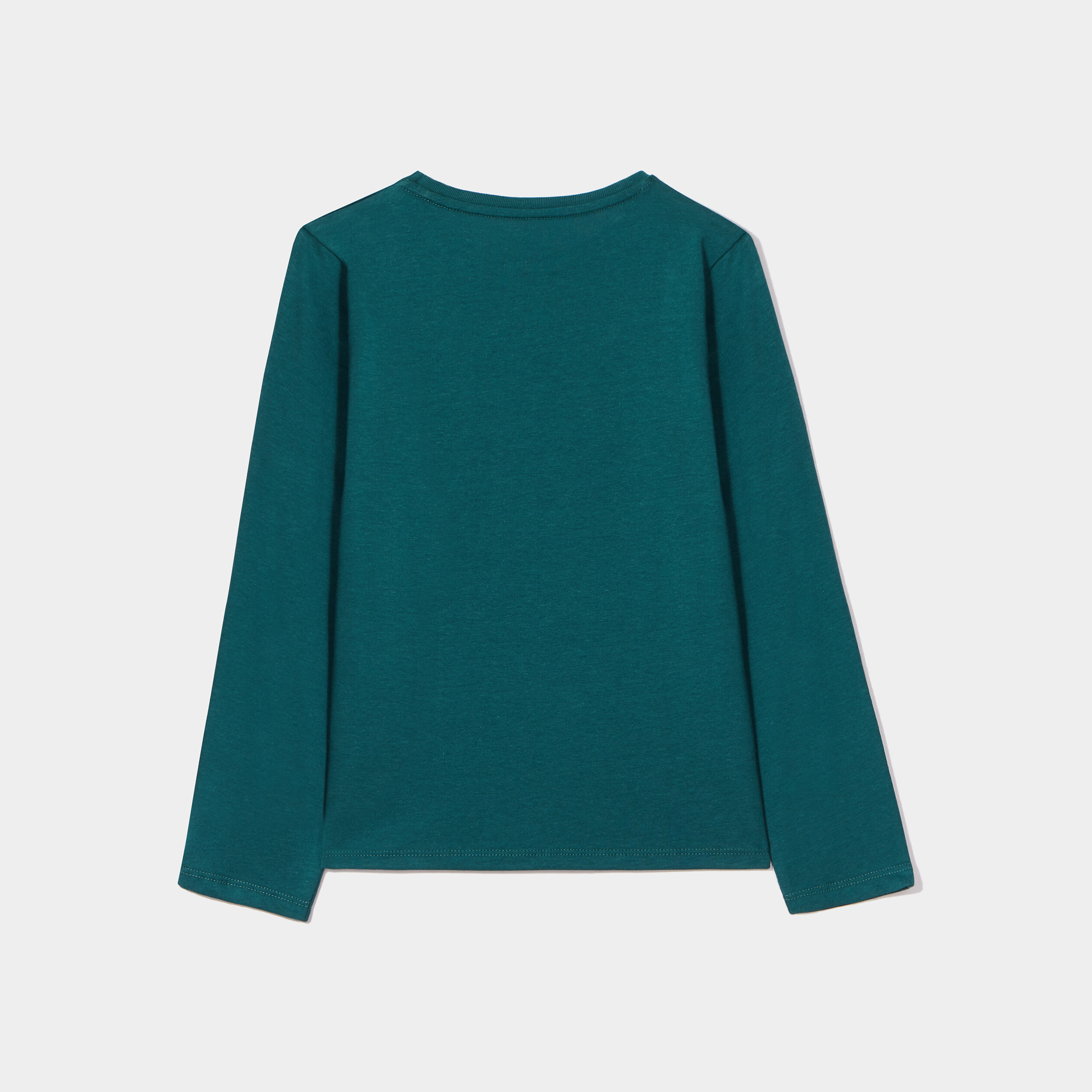 T-shirt col rond manches longues coton vert foncé fille | La Halle