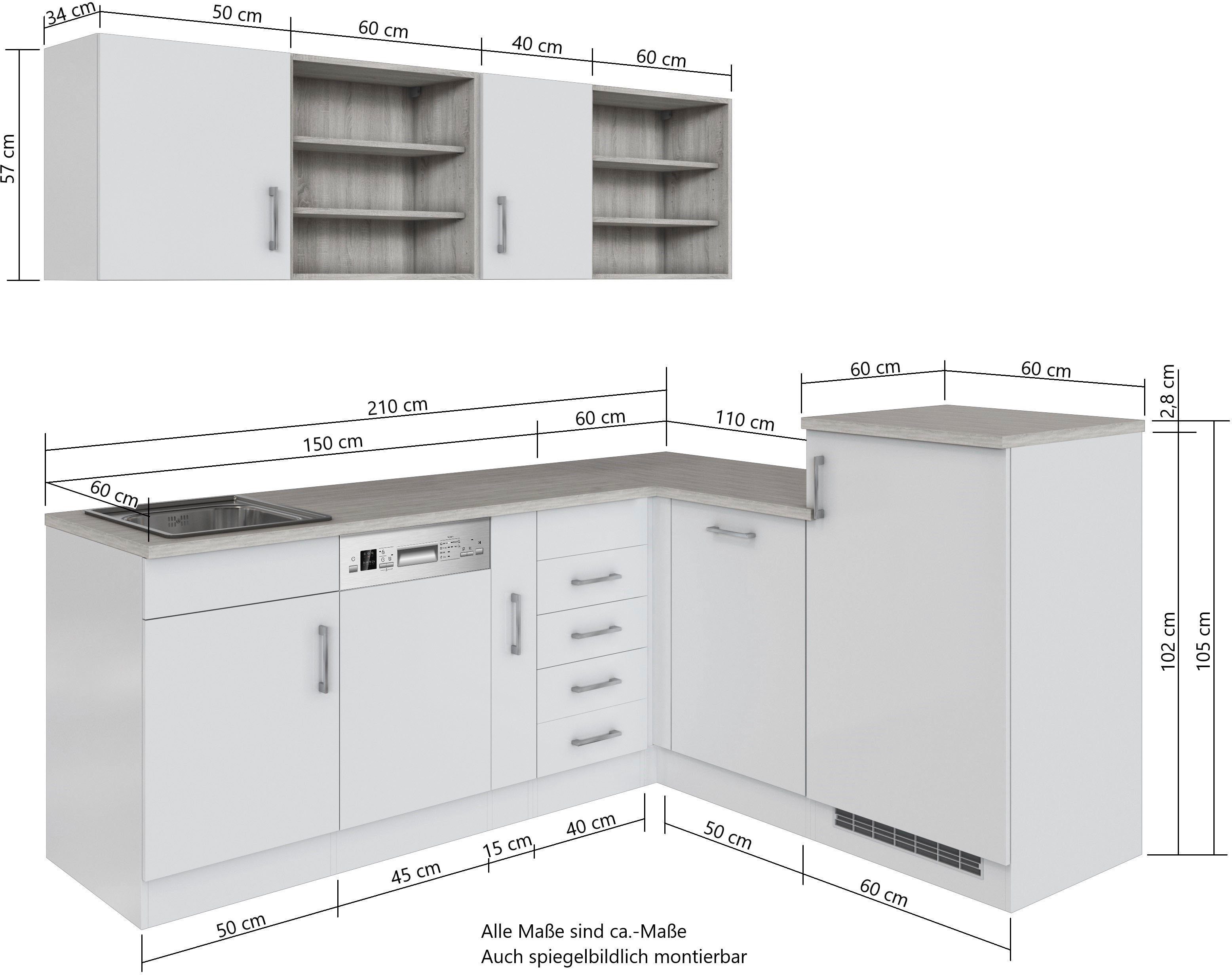 HELD MÖBEL Küche Mali, Stellbreite 210/170 cm, mit E-Geräten