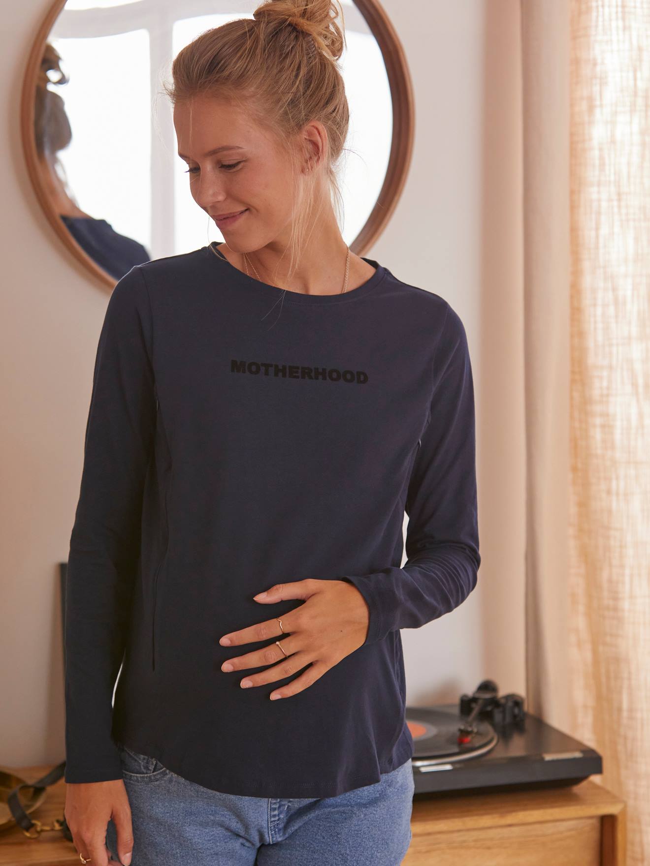 Vertbaudet Shirt mit Schriftzug aus Bio-Baumwolle, Schwangerschaft & Stillzeit - marine