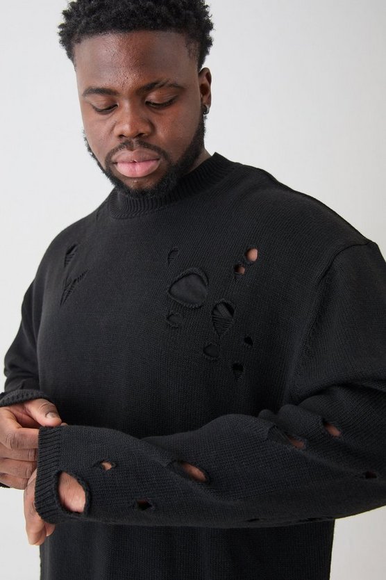 Plus zerrissener Oversize Pullover