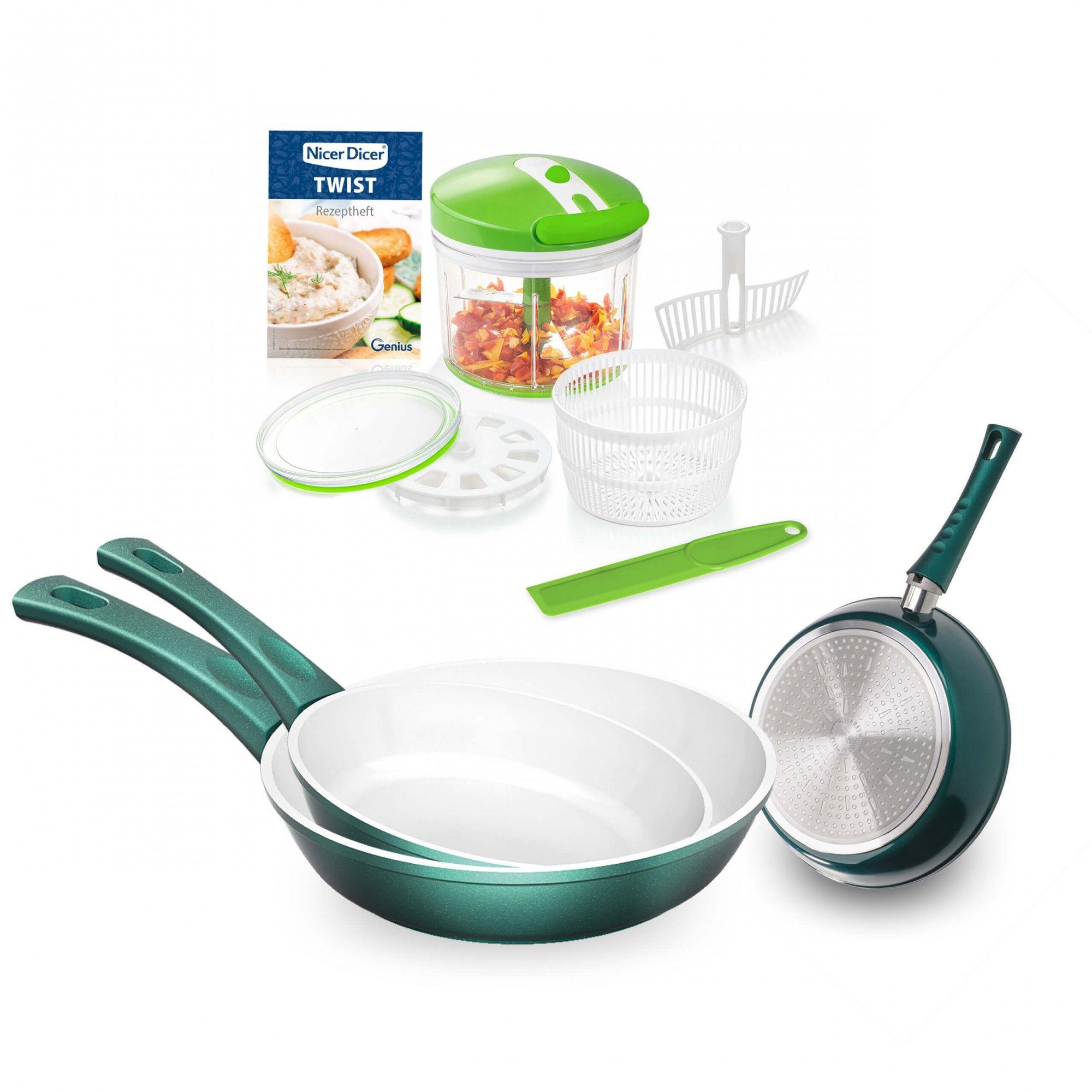 Genius Gemüseschneider Nicer Dicer Twist, inkl. Cerafit Pfannen, Set 12-tlg., hitzebeständig bis 455°C