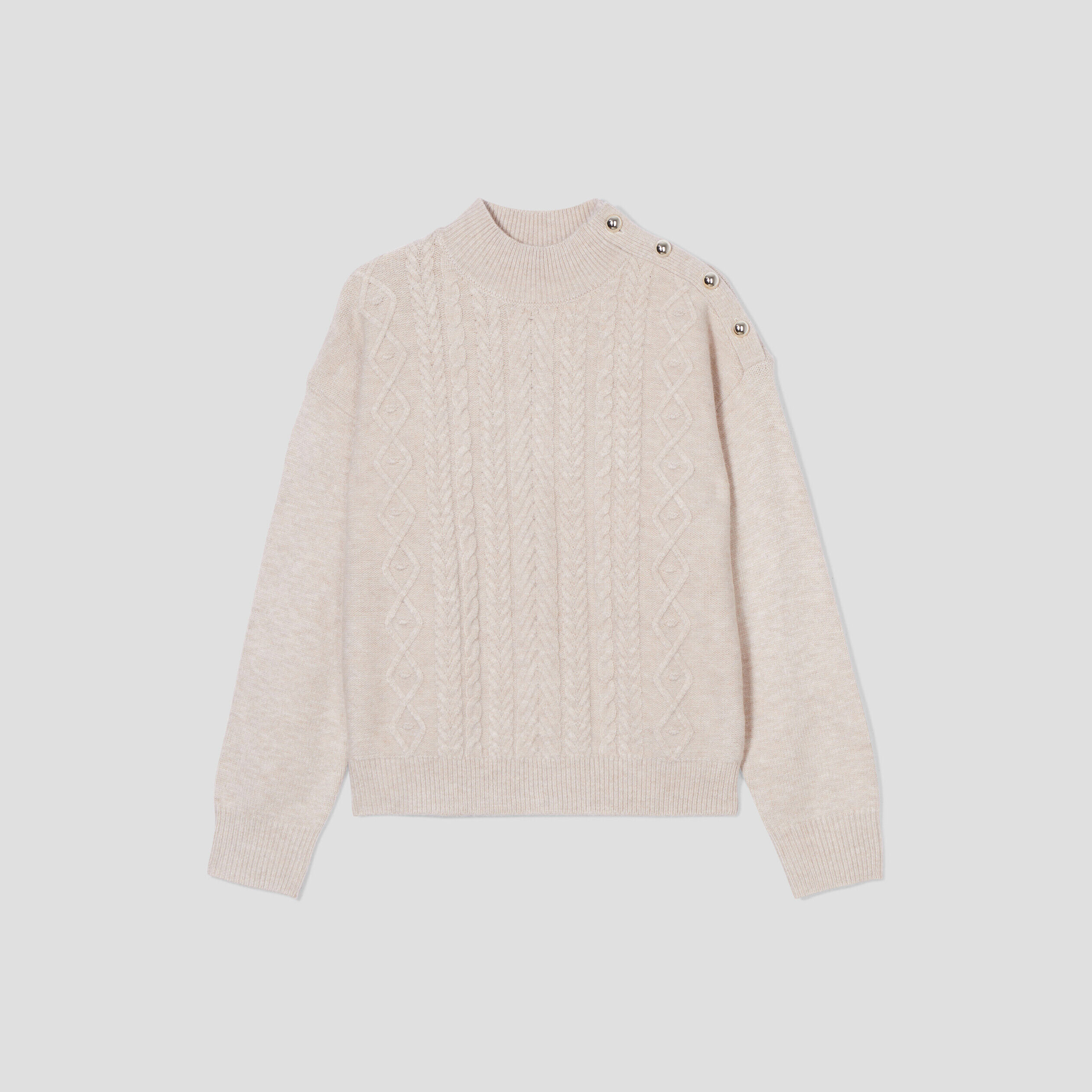 Pull col montant avec torsades sable femme | Cache Cache