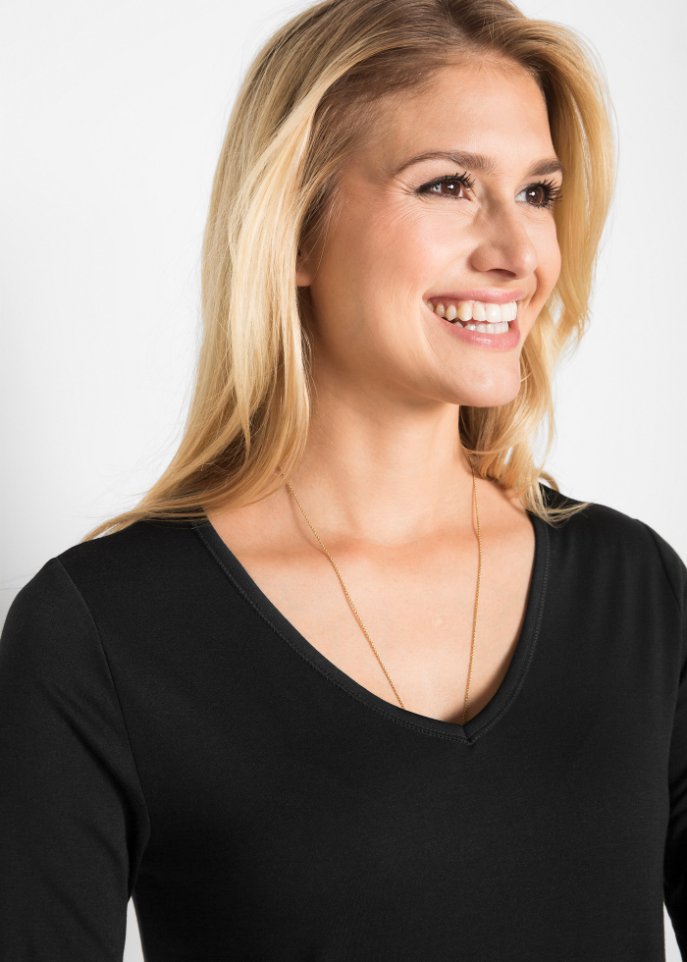 Zipfel-Longshirt mit V-Ausschnitt, 3/4-Arm
