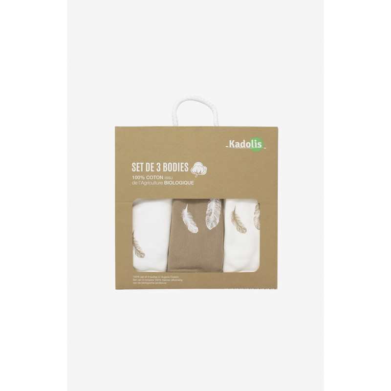 Lot de 3 Body manches longues en Coton Bio à motifs plumes