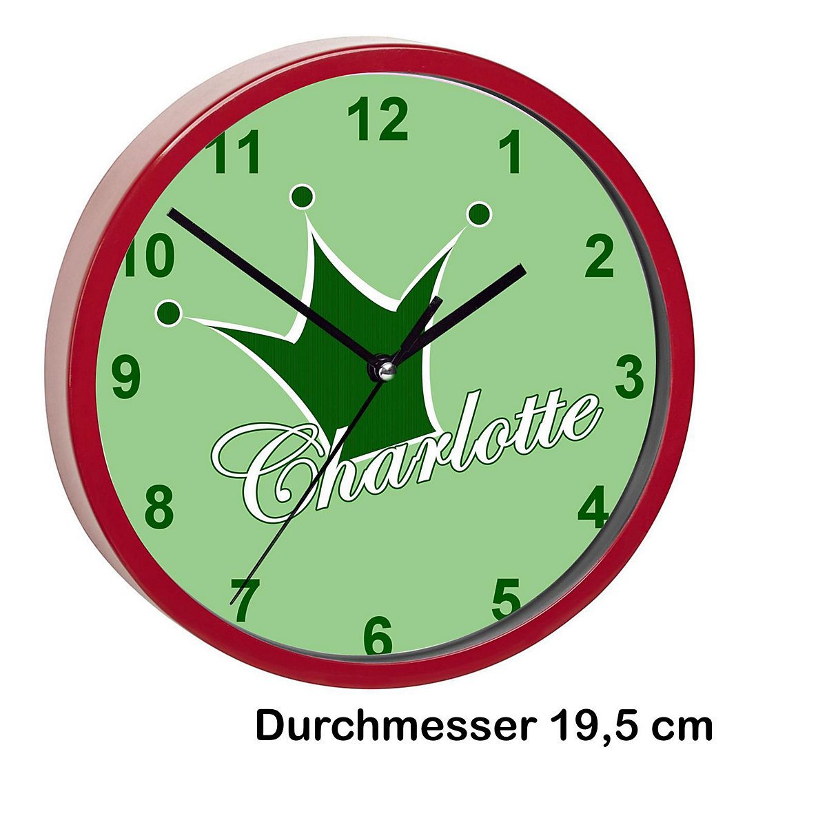 Kinder Wanduhr personalisiert mit Name Krone grün