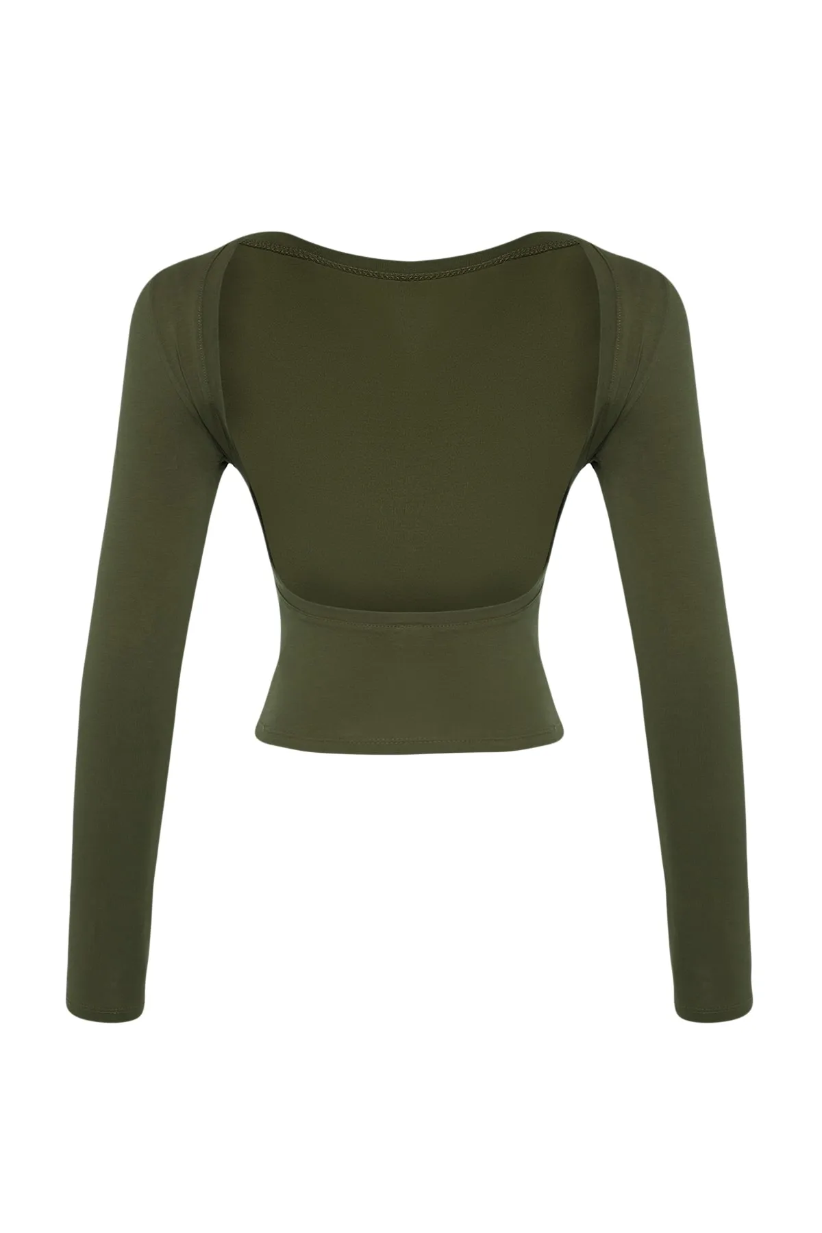 Trendyol Collection  Khakifarbene, tiefe, rückenfreie, taillierte, dehnbare Strickbluse aus Baumwolle TWOAW24BZ00173