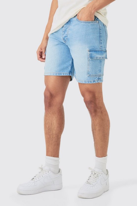 Hellblaue Slim Cargo Jeansshorts