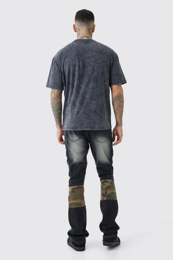Tall Slim-Fit Camouflage Cargo-Schlagjeans