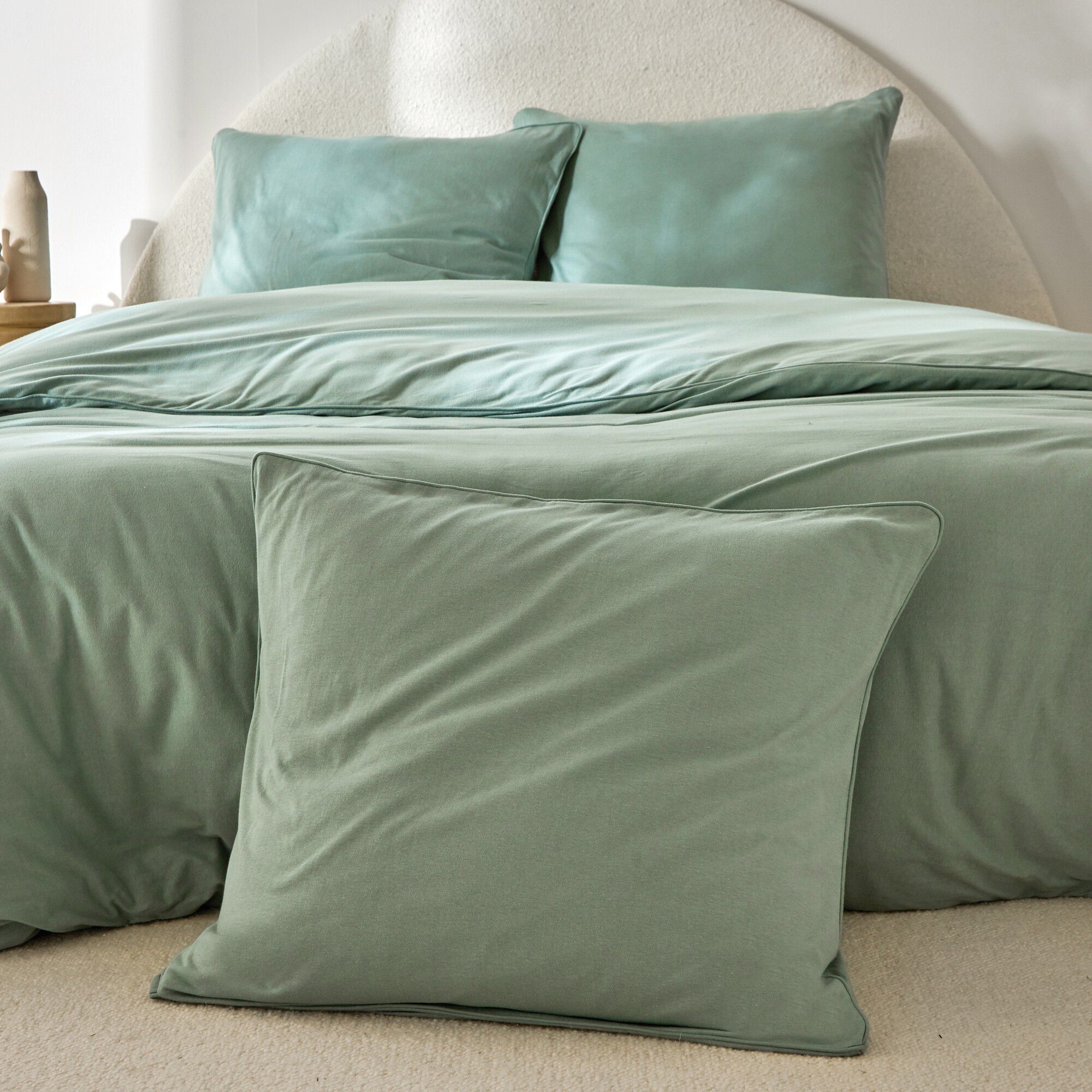Linge de lit uni en jersey passepoilé coton