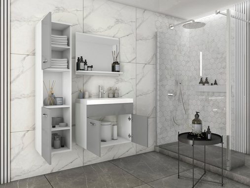 welltime Badmöbel-Set Lorca, Set L Lorca 60cm Waschbecken Unterschrank Hochschrank Waschtisch