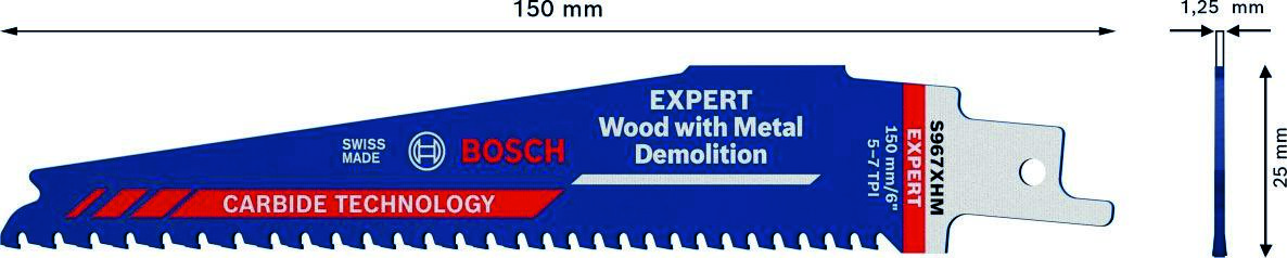 Bosch Blue Zubehör 2608900397 Expert „Holz mit Metallabbruch“ S 967 XHM Säbelsägeblatt 10-teilig