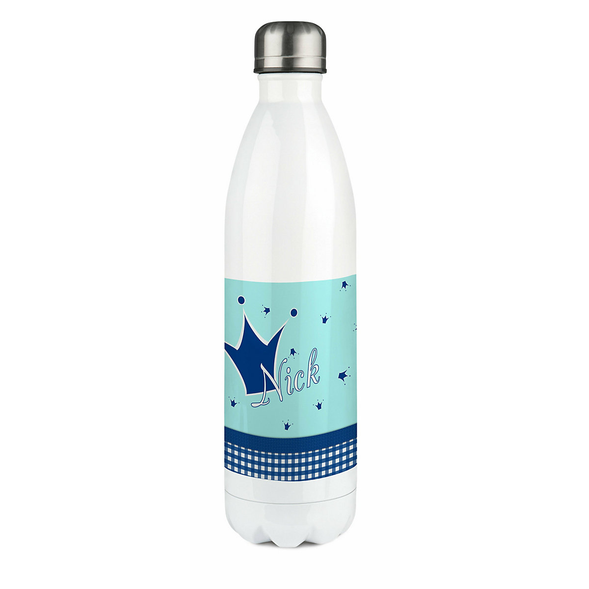Edelstahl Kinder Thermoflasche / Trinkflasche bunt Krone Farbe hellblau blau Spülmaschinenfest, Auslaufsicher, Bruchfest, Doppelwandig, Für Heißgetränke geeignet, Mit Deckel, Isoliert