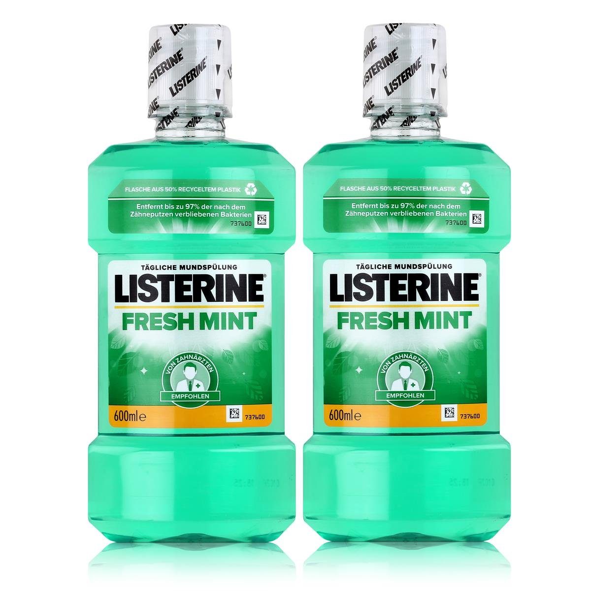 Listerine Mundspülung, Listerine Fresh Mint 600ml - Für die tägliche Mundspülung (2er Pack)