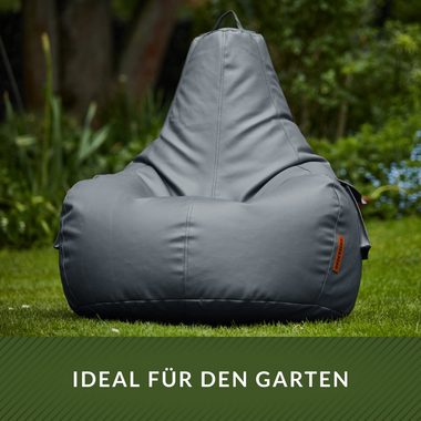 Green Bean Sitzsack Gaming mit Rückenlehne inkl. passenden Pouf (aus Kunstleder, Indoor und Outdoor geeignet), Couch Kissen Riesensitzsack Lounge Chair Hocker Bean Bag Kissen