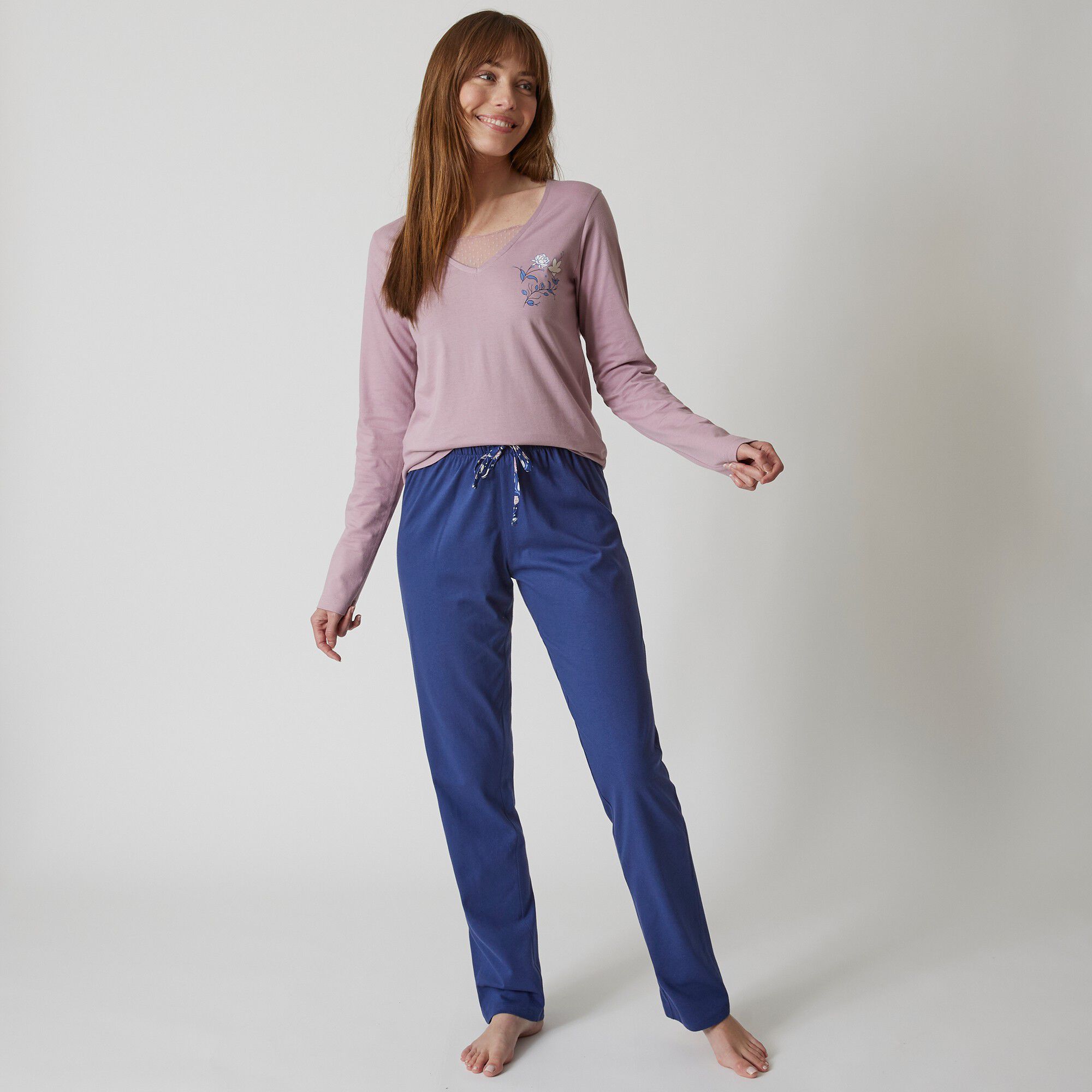T-shirt pyjama manches longues motif floral imprimé