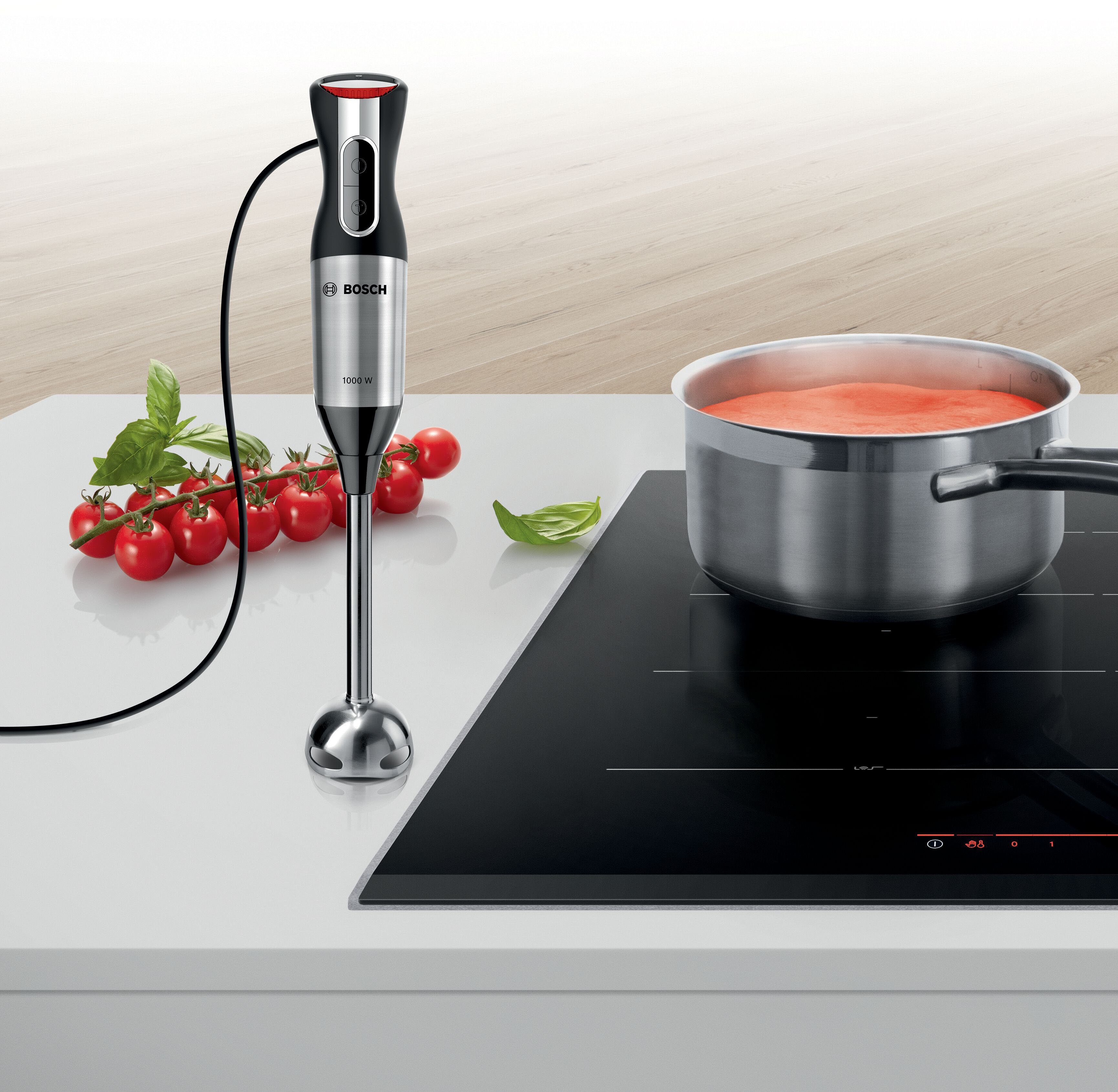 BOSCH Stabmixer ErgoMixx Style MS6CM6120, 1000 W, starke Leistung, 12 Geschwindigkeitsstufen, Mixbecher mit Deckel