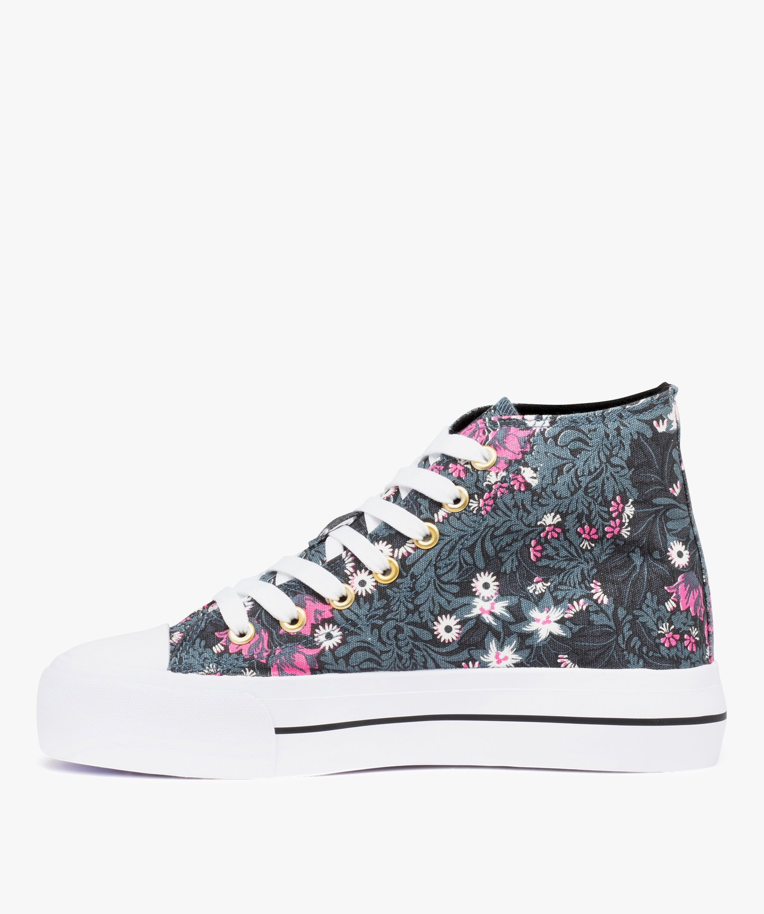 Baskets femme mid-cut en toile imprimé fleurs multicolore | GEMO