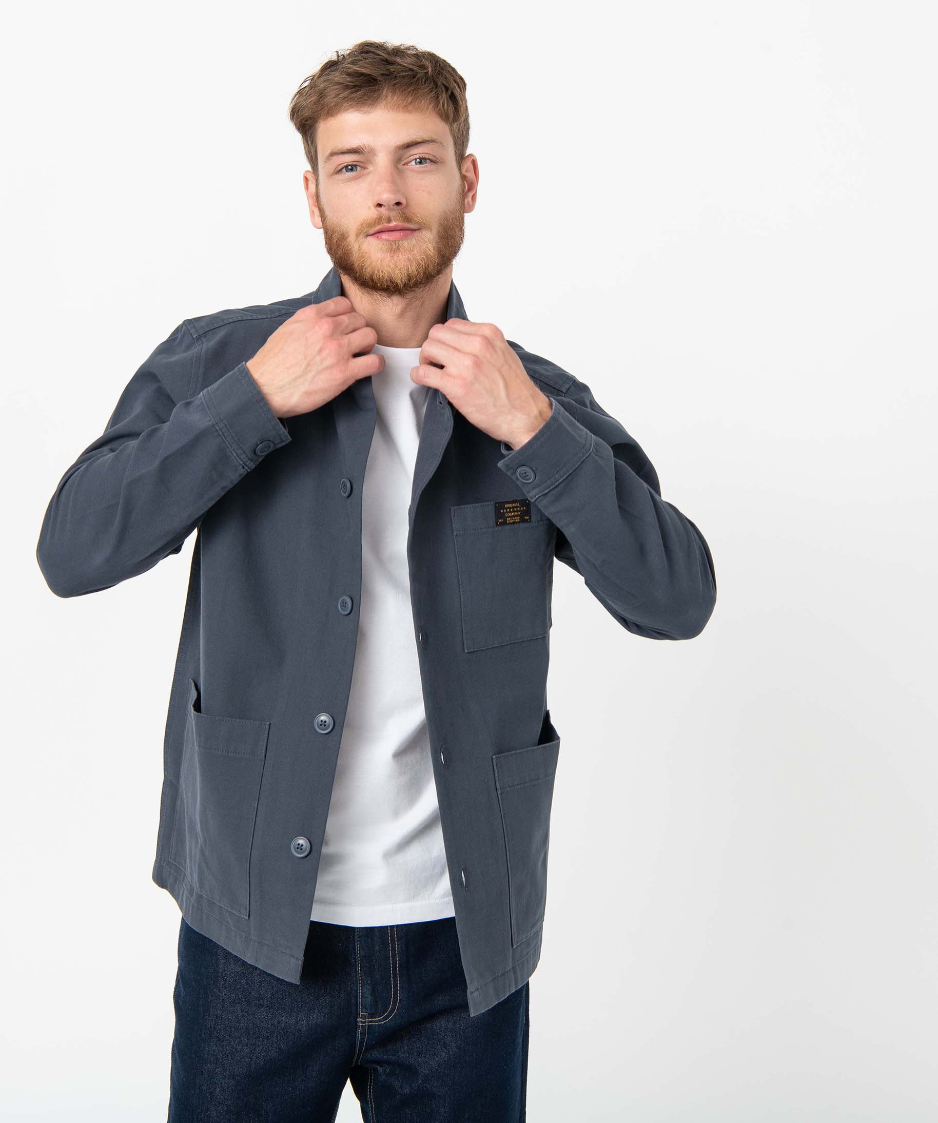 Veste homme en coton forme chemise bleu | GEMO