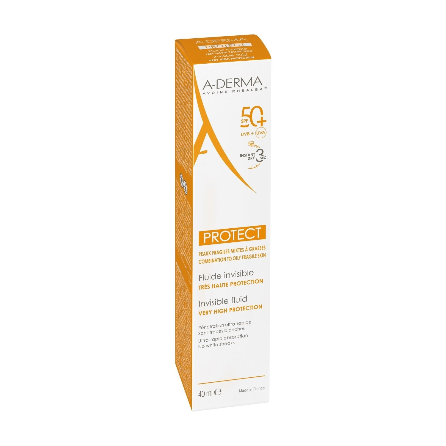 A-DERMA nevidljivi fluid za zaštitu od sunca za lice SPF50+