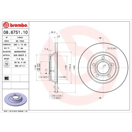 08.6751.10 BREMSSCHEIBE BREMBO VA  VP2 - ATU