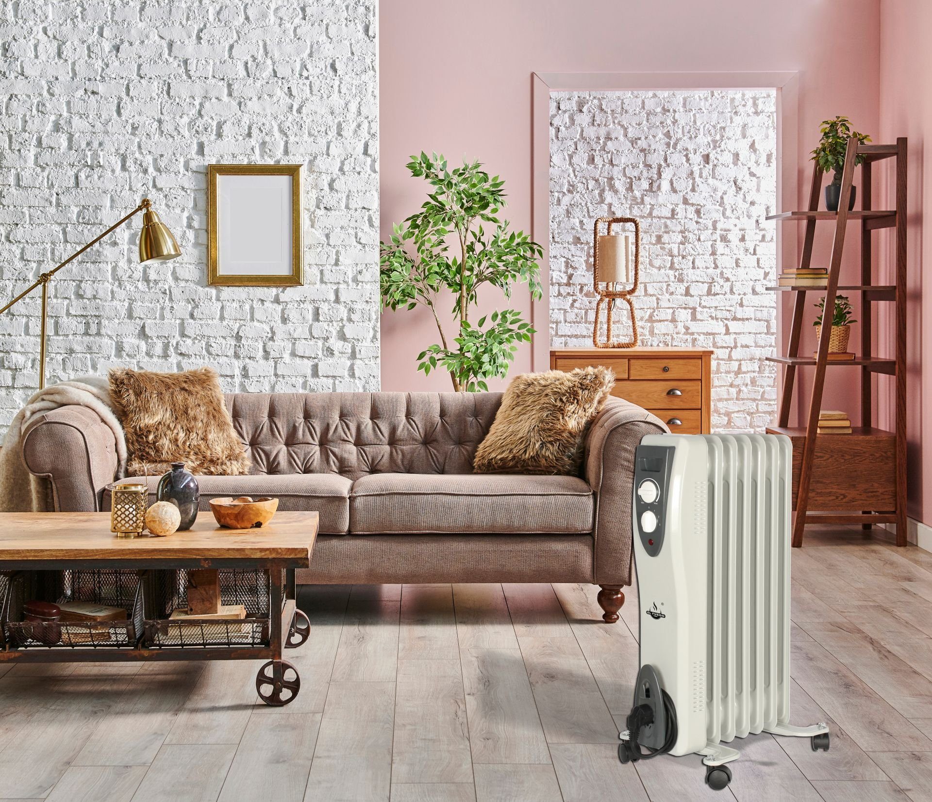 El Fuego Elektro-Heizkörper AY7014, Mobiler Ölradiator 7 Rippen, weiß, 1500W, regelbar