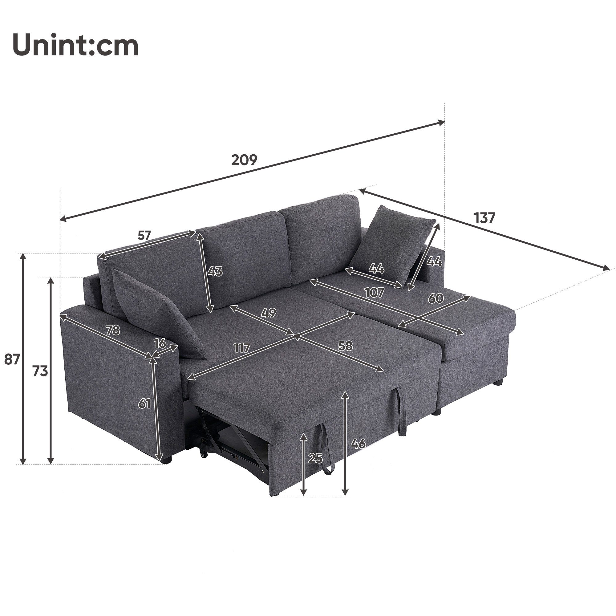 REDOM Ecksofa Schlafsofa Sofa mit Chaiselongue, mit Stauraum, Wohnzimmersofas, mit Stauraum, Wohnzimmersofas