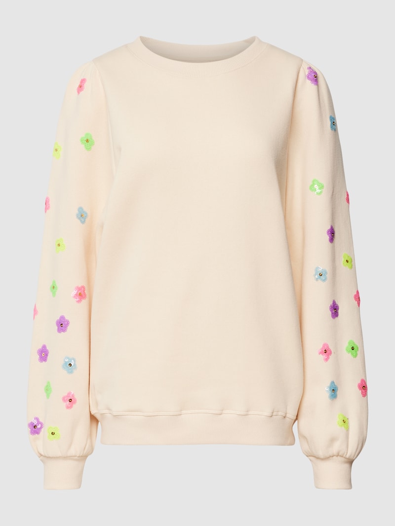Sweatshirt mit Paillettenbesatz Modell 'ON' in offwhite