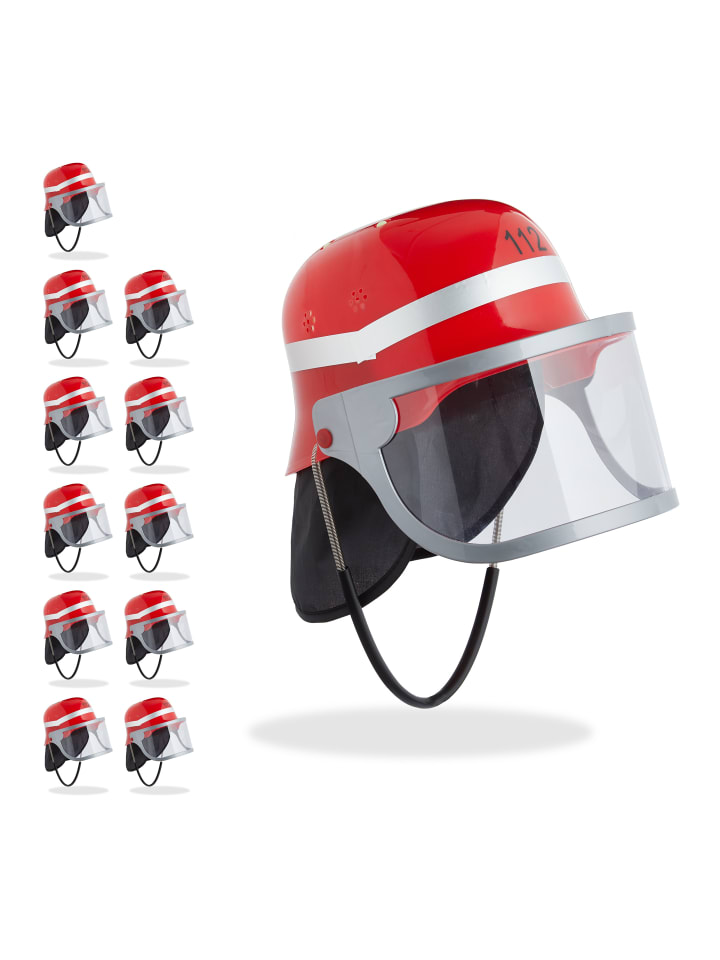 relaxdays 12x Kinder Feuerwehrhelm in Rot günstig kaufen onesize