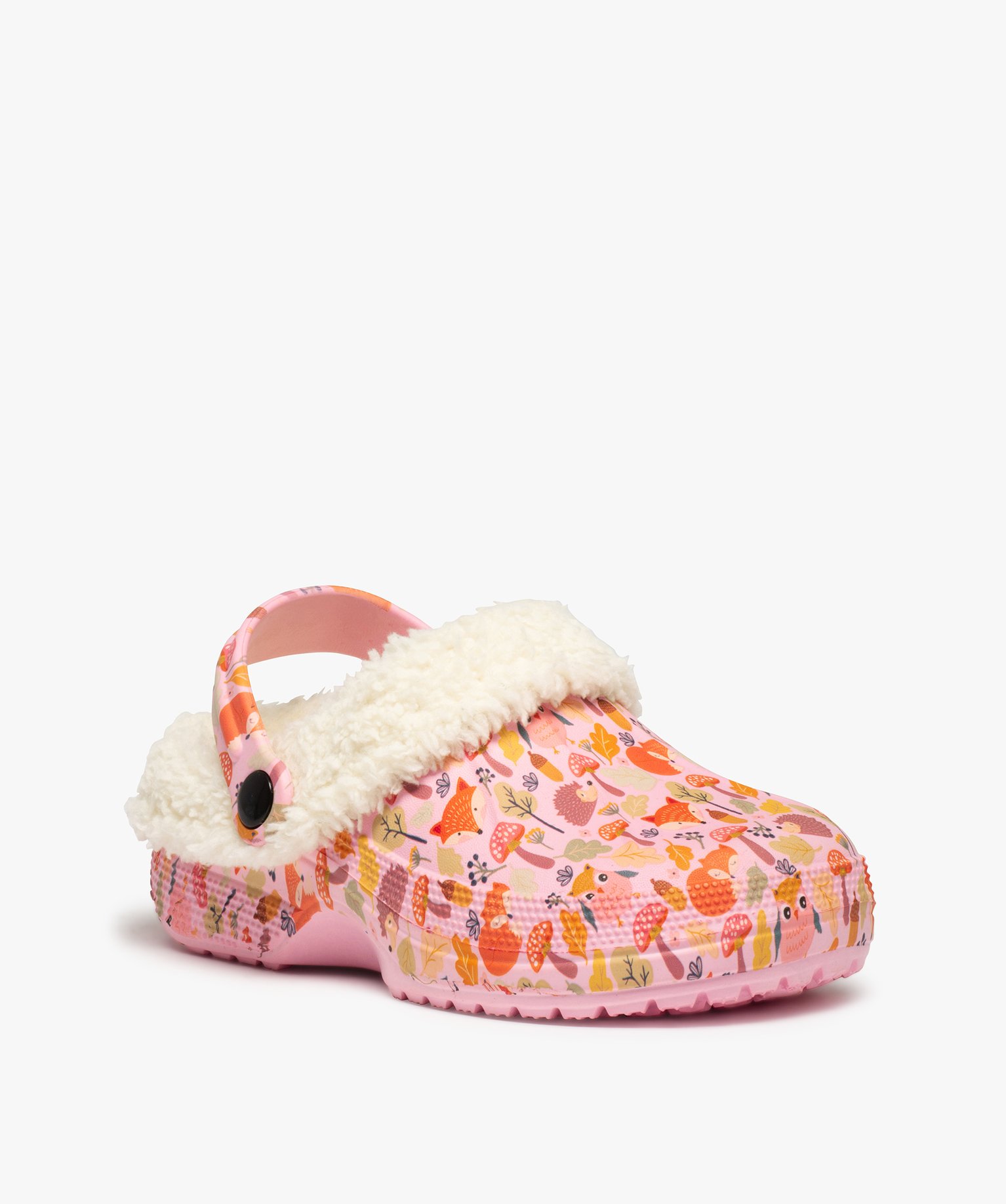 Chaussons fille sabots souples imprimés doublés sherpa rose | GEMO