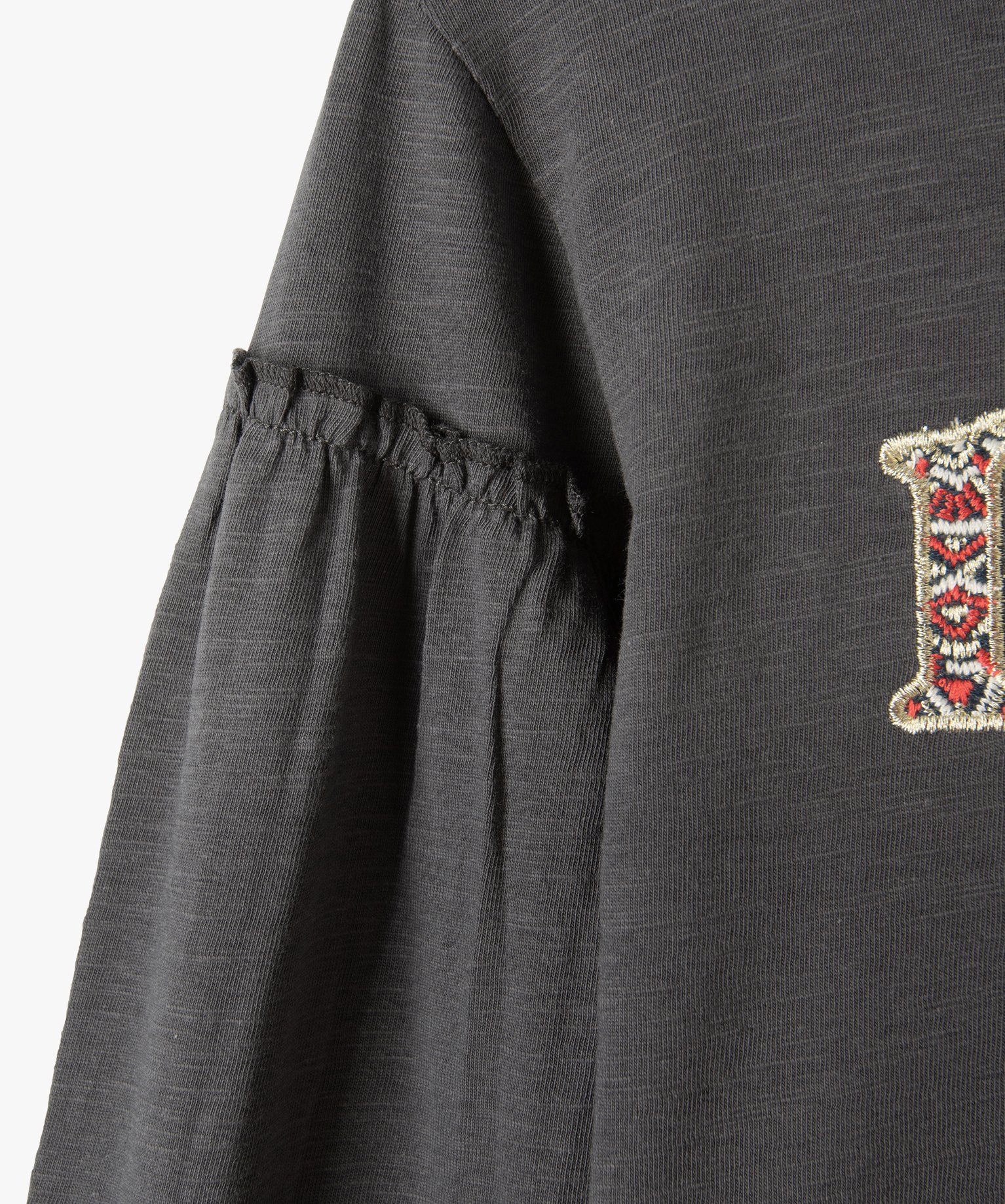 Tee-shirt fille avec inscription brodée sur le buste— Lul... gris fonce | GEMO