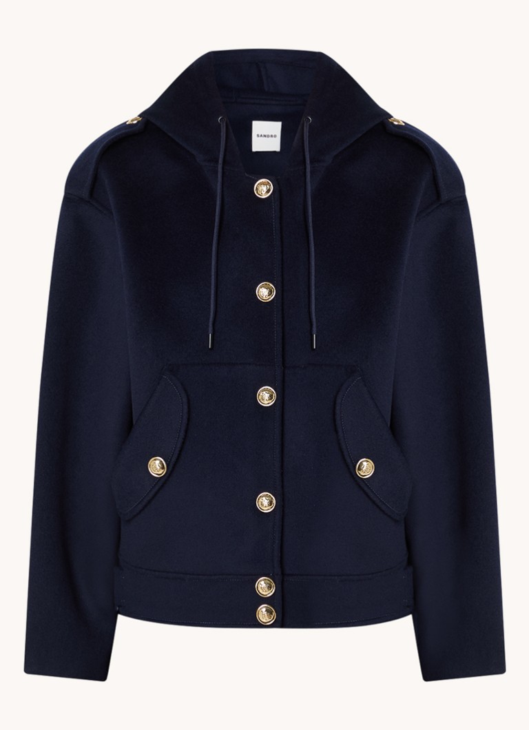 Cappotto di lana Sandro con cappuccio e tasche laterali