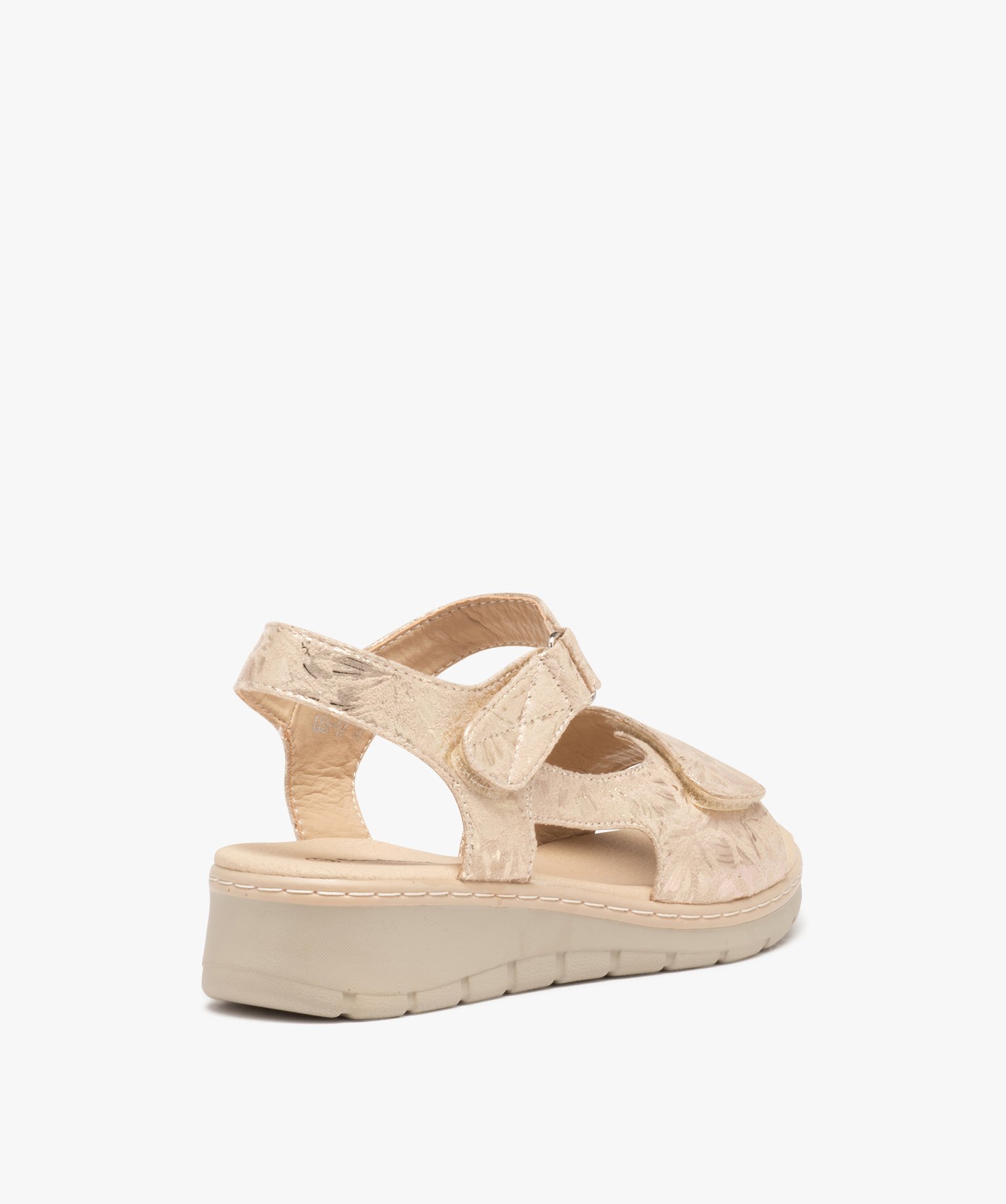 Sandales femme confort en tissu brillant et à scratch beige | GEMO