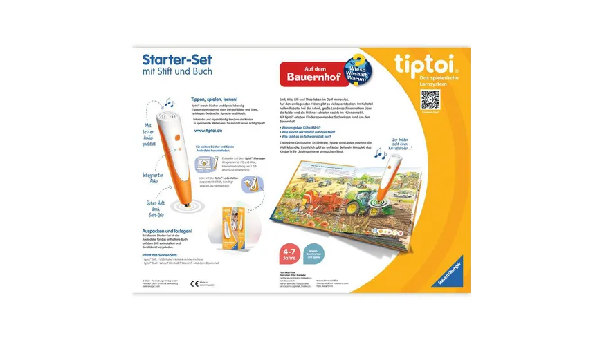 Ravensburger tiptoi - Starter-Set - Stift und Bauernhof-Buch - Lernsystem für Kinder ab 4 Jahren