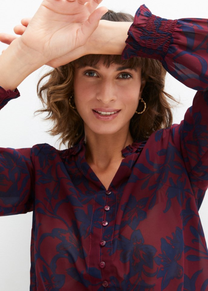 Chiffon Bluse mit Smok-Details