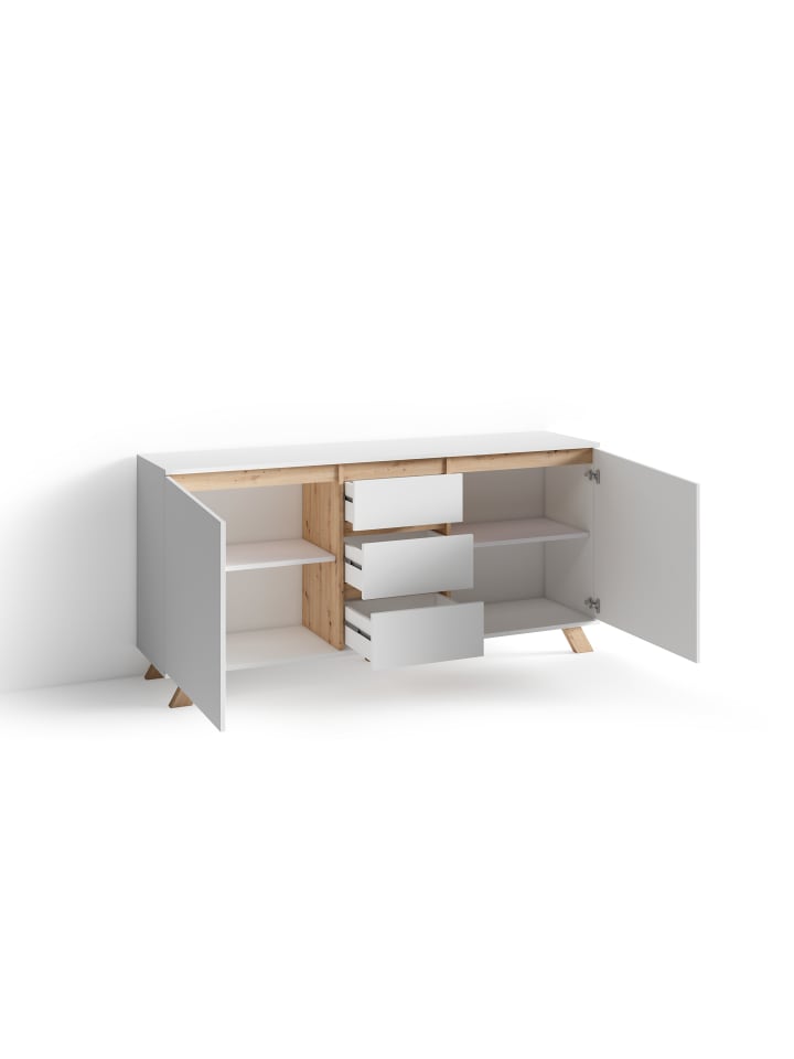 byLiving Sideboard VALENTIN in Weiß/Eiche-Optik - (B) 160 x (H) 76 x (T) 38 cm günstig kaufen onesize