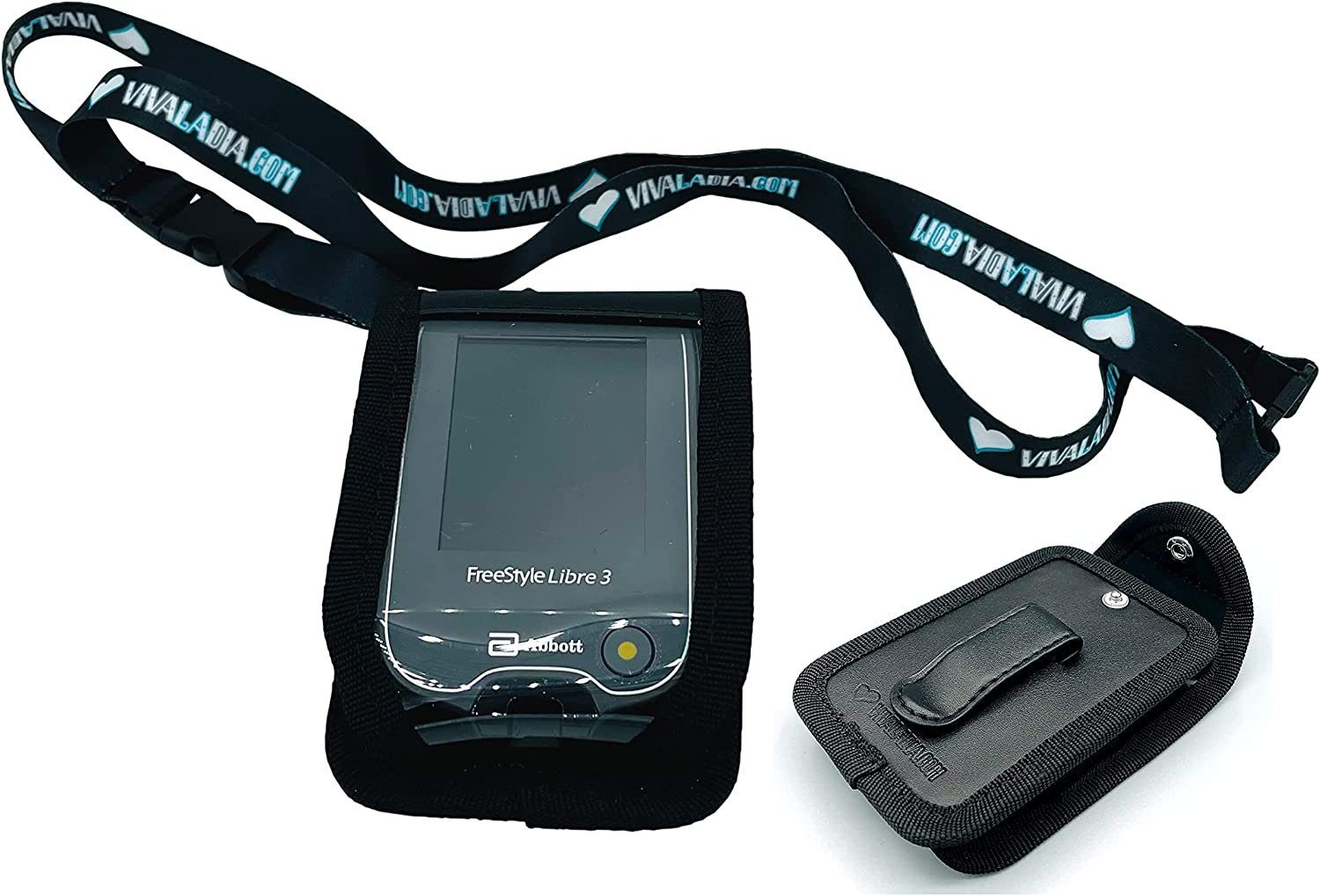 SEWAS Diabetic Care Aufbewahrungstasche Tasche zum Umhängen passend für Freestyle Libre Messgerät 3 (2-teiliges Set, 2-tlg), Bedien- und Sichtfenster, Umhängeband