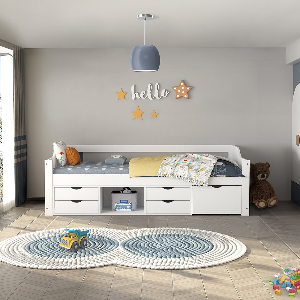 Home Deluxe HOME-DELUXE Kinderbett COSMOS mit Schubladen und Matratze - 90 x 200 cm Weiß