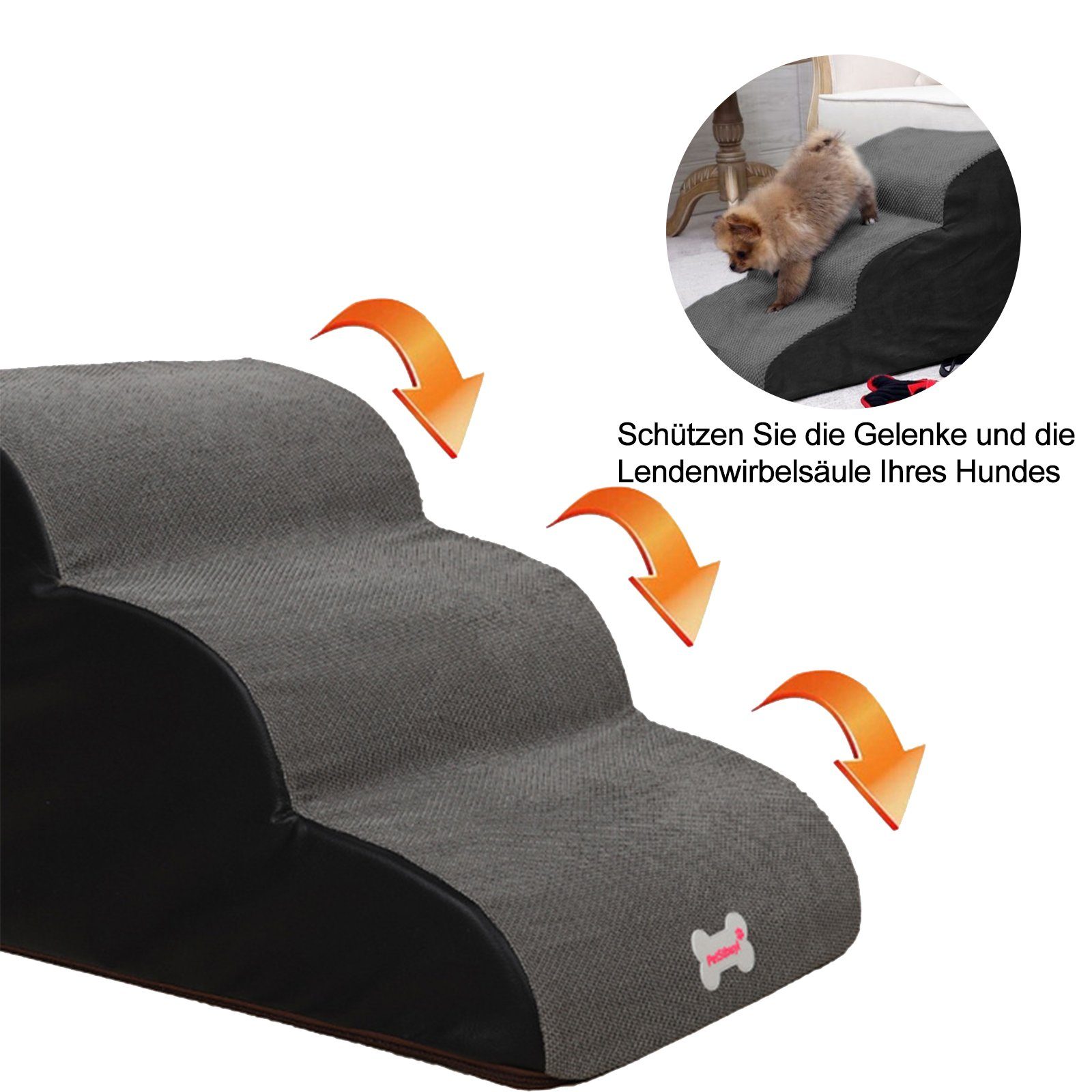 CALIYO Hunderampe Hundetreppe 3 Schichten Haustiertreppe Hundetreppe Katzentreppe, für Kleine Hunde Welpe Katzen aus Sofa Bett rutschfest
