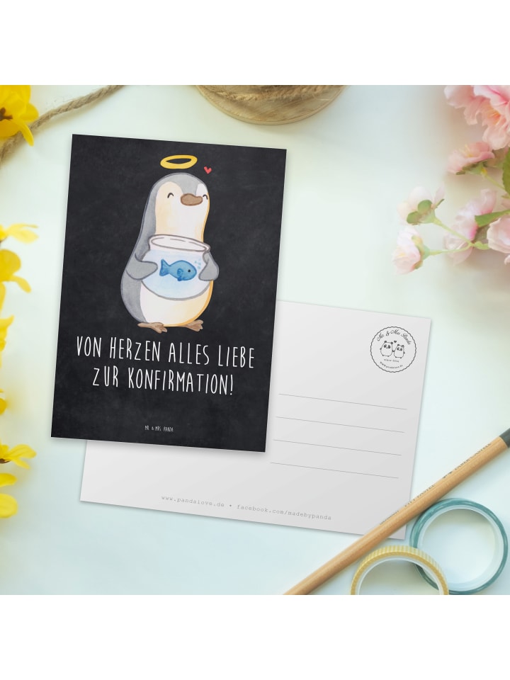 Mr. & Mrs. Panda Postkarte Pinguin Fisch mit Spruch in Kreidetafel günstig kaufen onesize