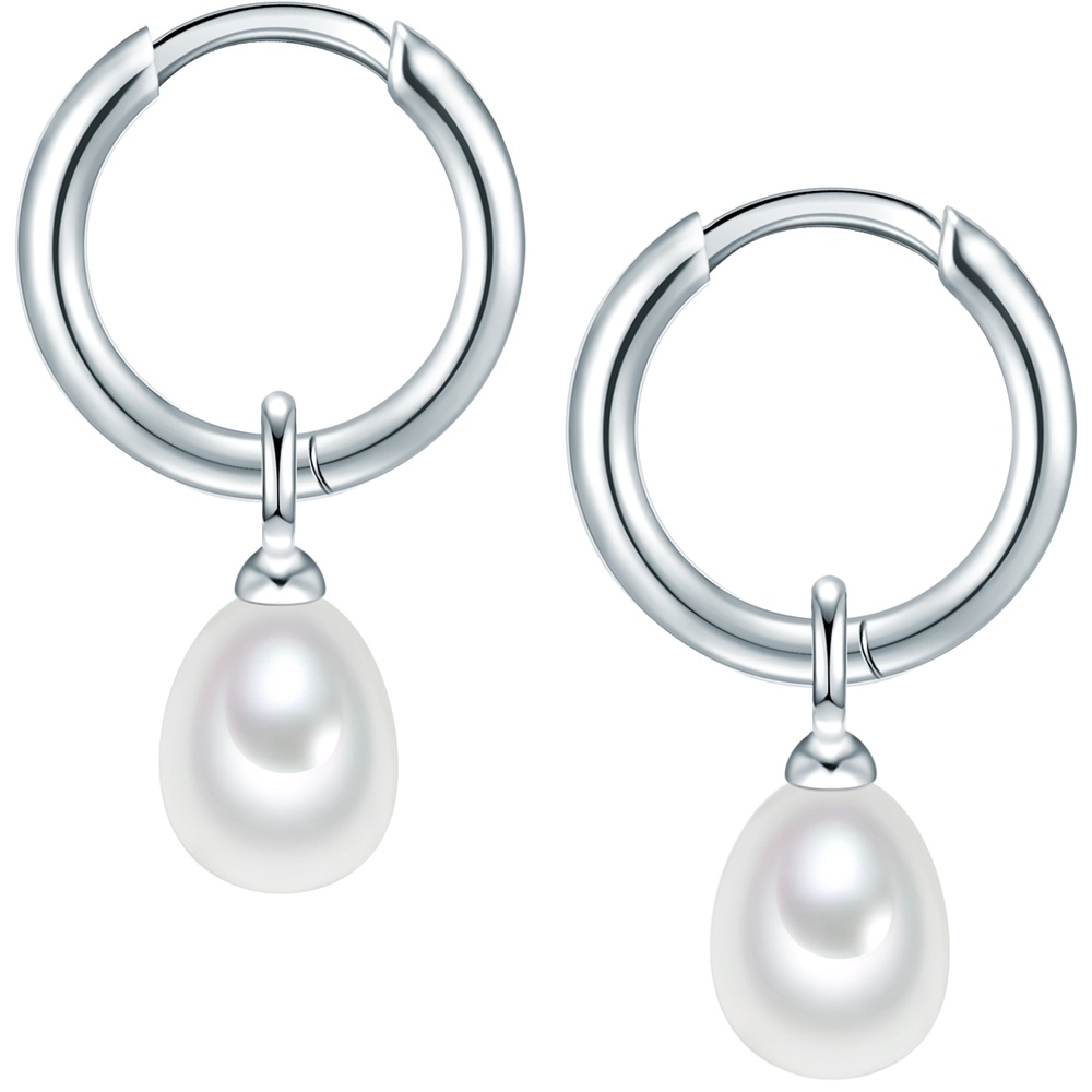 Valero Pearls Créoles en argent Argent sterling Perle de culture d'eau douce en Argent Boucles d'oreilles