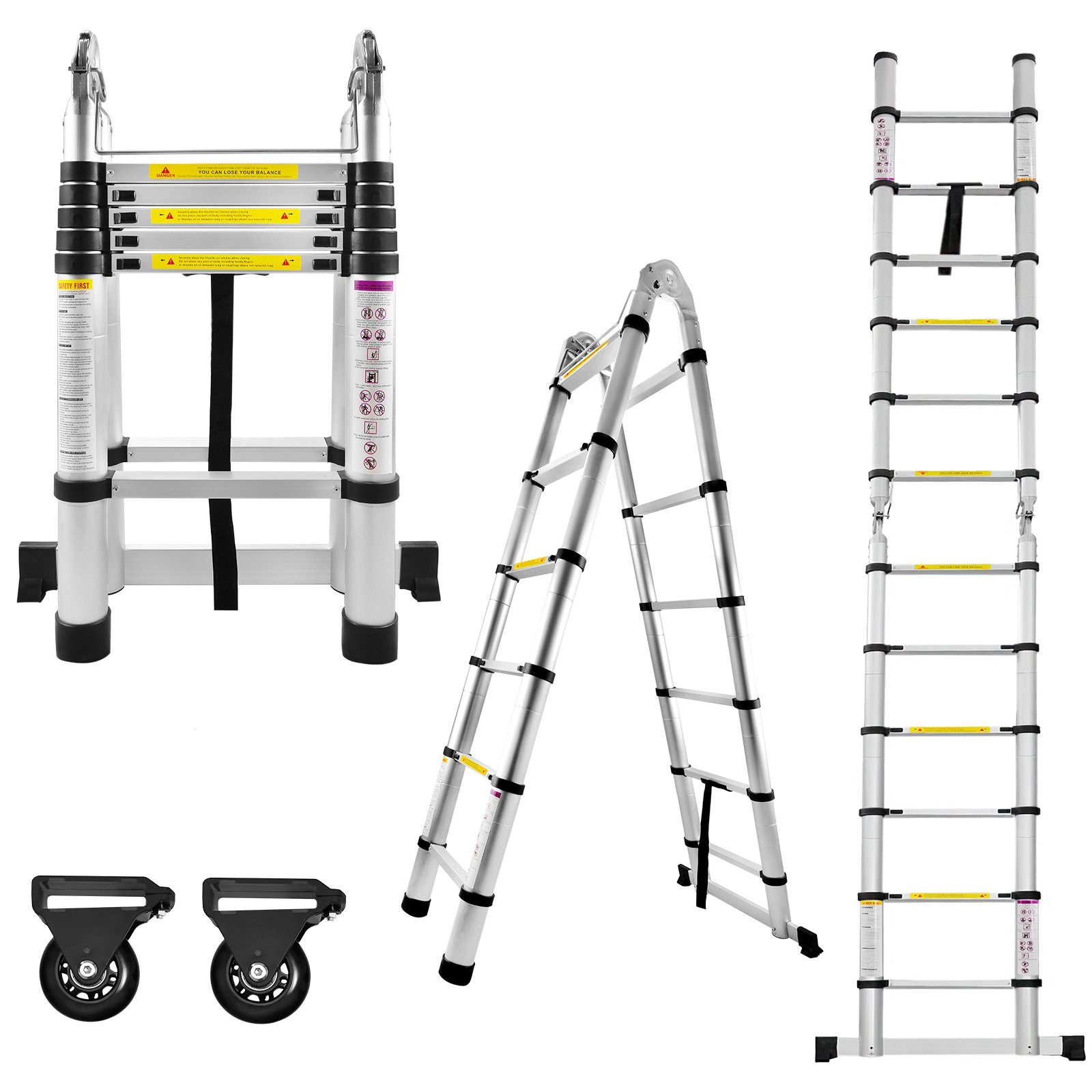 AUFUN Teleskopleiter Faltbar Alu-Klappleiter, max 150 kg Belastbarkeit