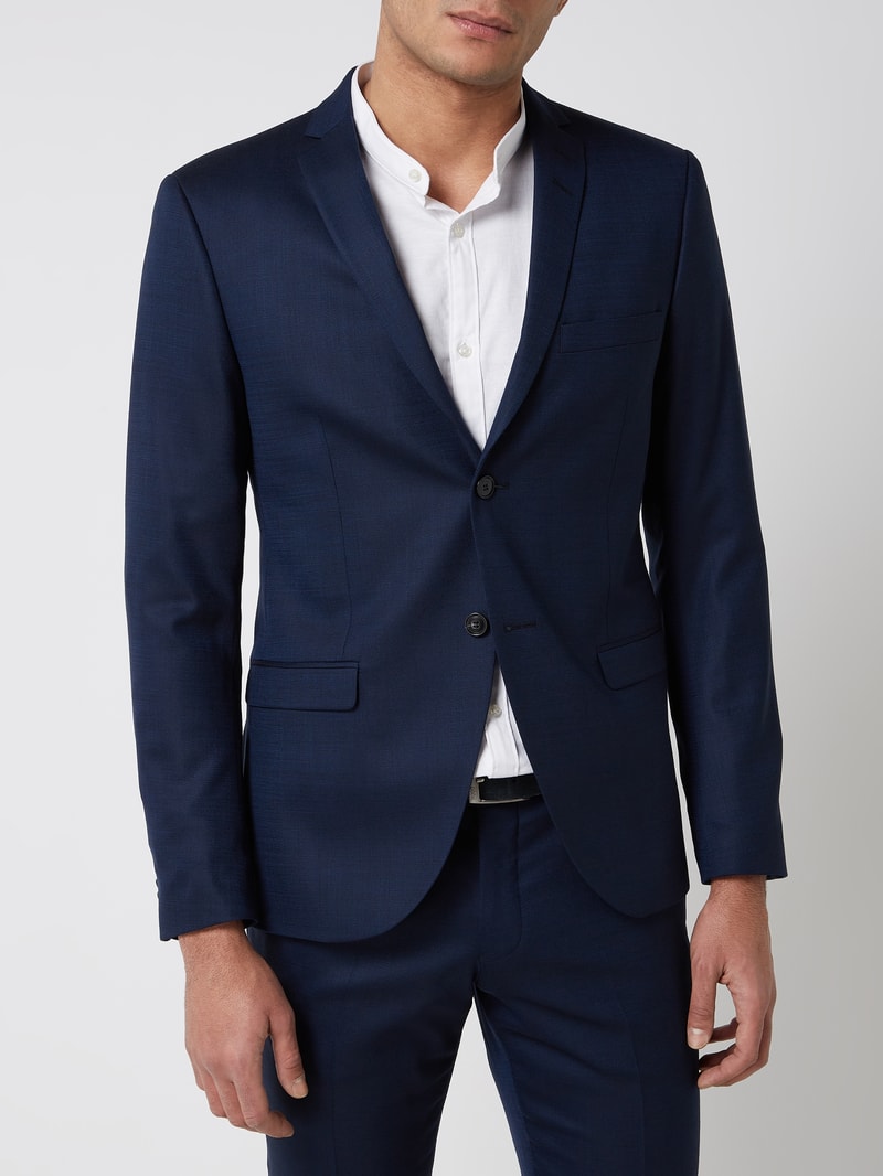 Slim Fit 2-Knopf-Sakko aus Woll-Elasthan-Mix Modell 'Jil' in blau