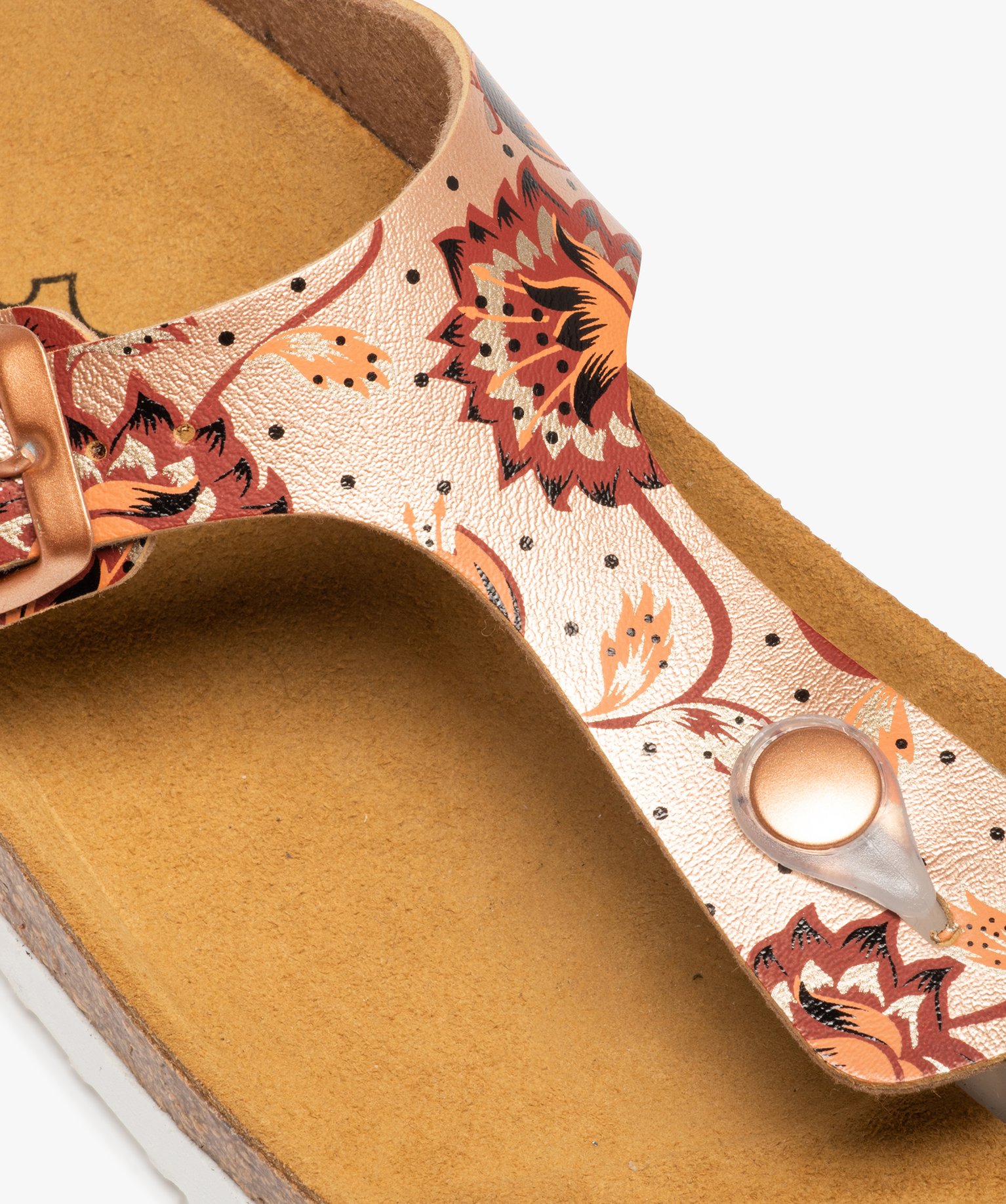Sandales femme plates à bride entre-doigts métallisée rose | GEMO