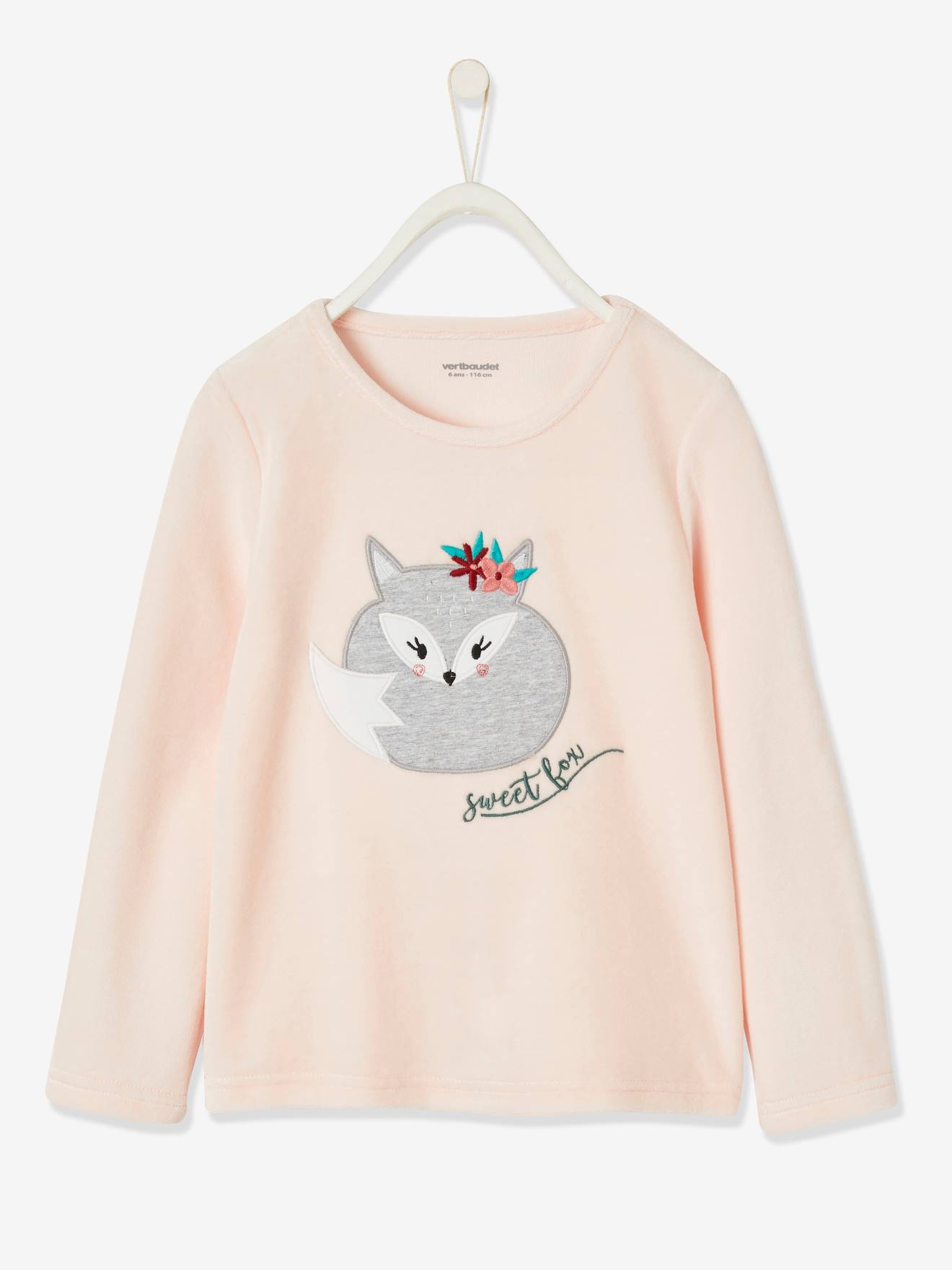 Pyjama velours fille renard rose clair