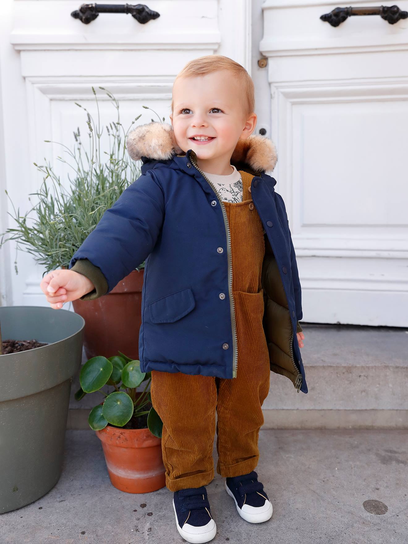 Parka réversible bébé avec capuche encre