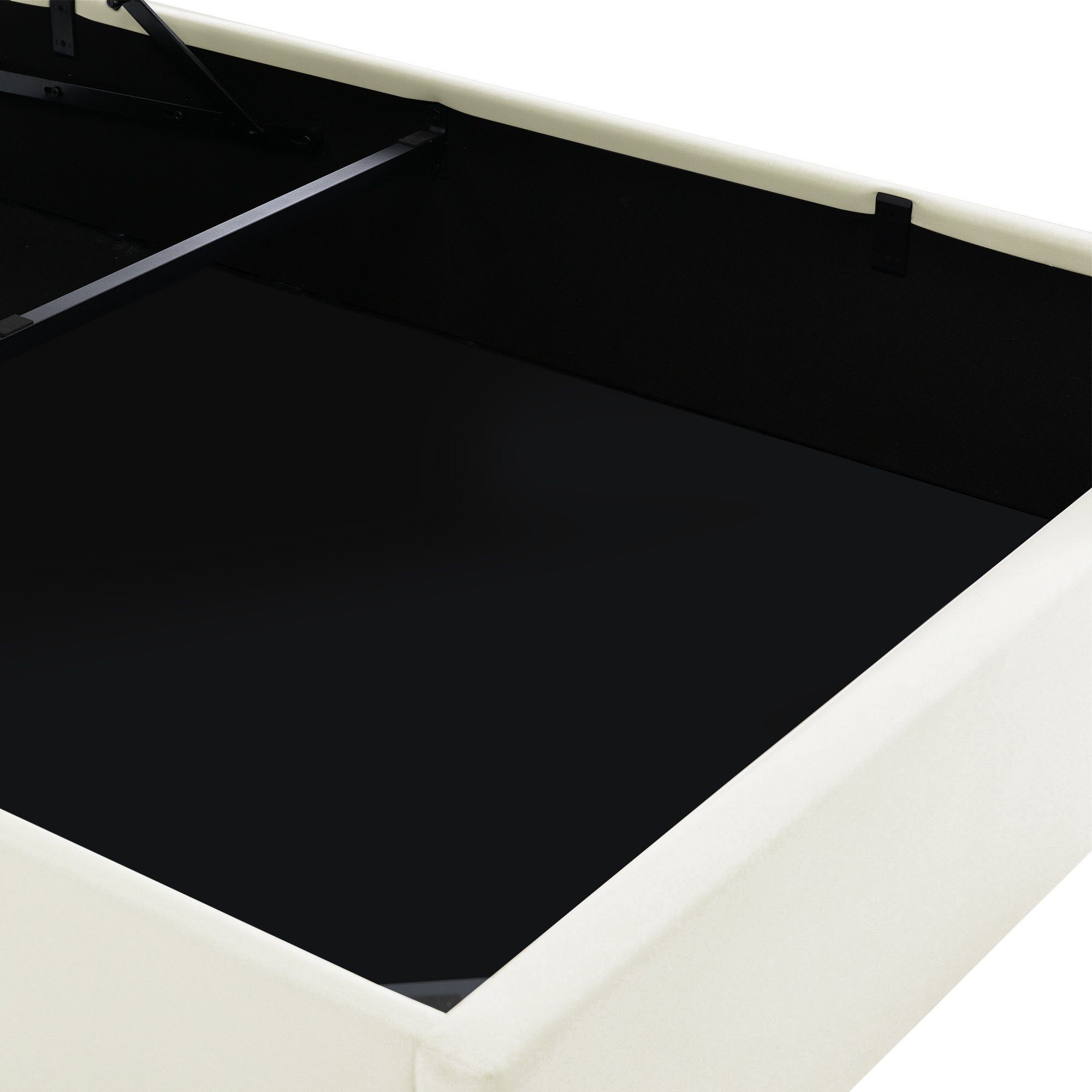 Ulife Polsterbett Weiß Doppelbett LED-Beleuchtung Kunstleder mit Stauraum, 140 X 200 cm