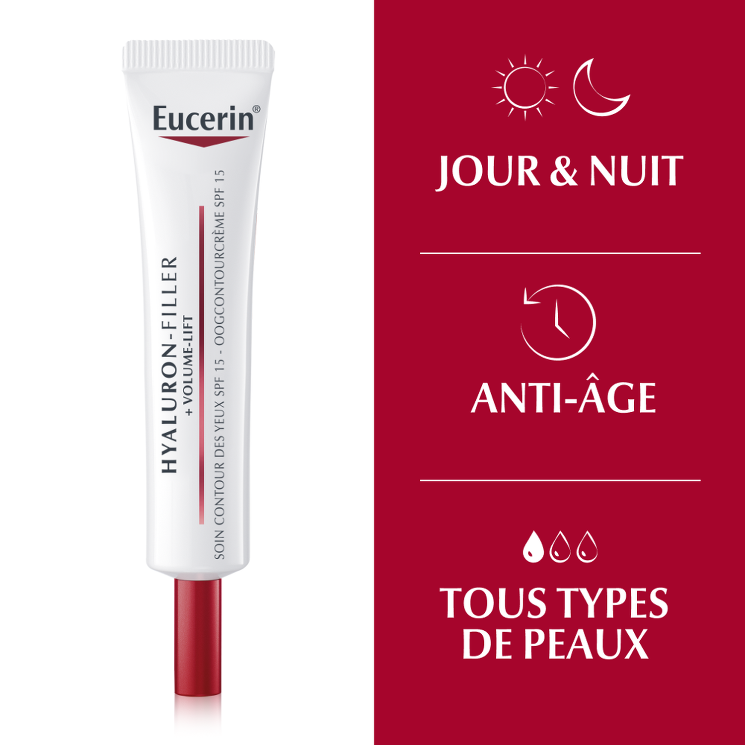 Eucerin Hyaluron-Filler Volume-Lift SPF15 Soin Contour des Yeux Volumisateur - Tous Types de Peaux
