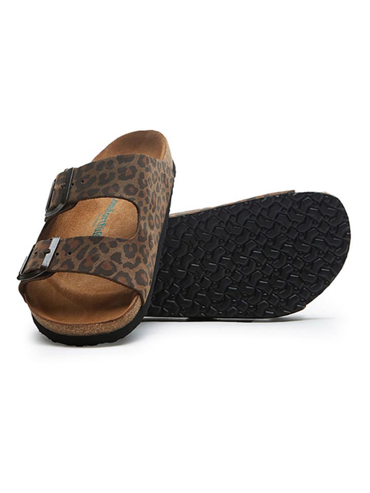 Comfortfusse Leder-Pantoletten in Braun/ Schwarz günstig kaufen