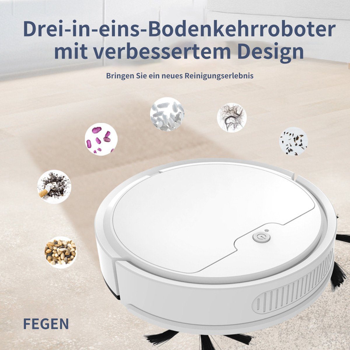 DOPWii Saugroboter 6W 1800Pa 3 in 1 Roboter Staubsauger, Kehren Saugen Wischen,400mL, 6,00 W, Beutellos