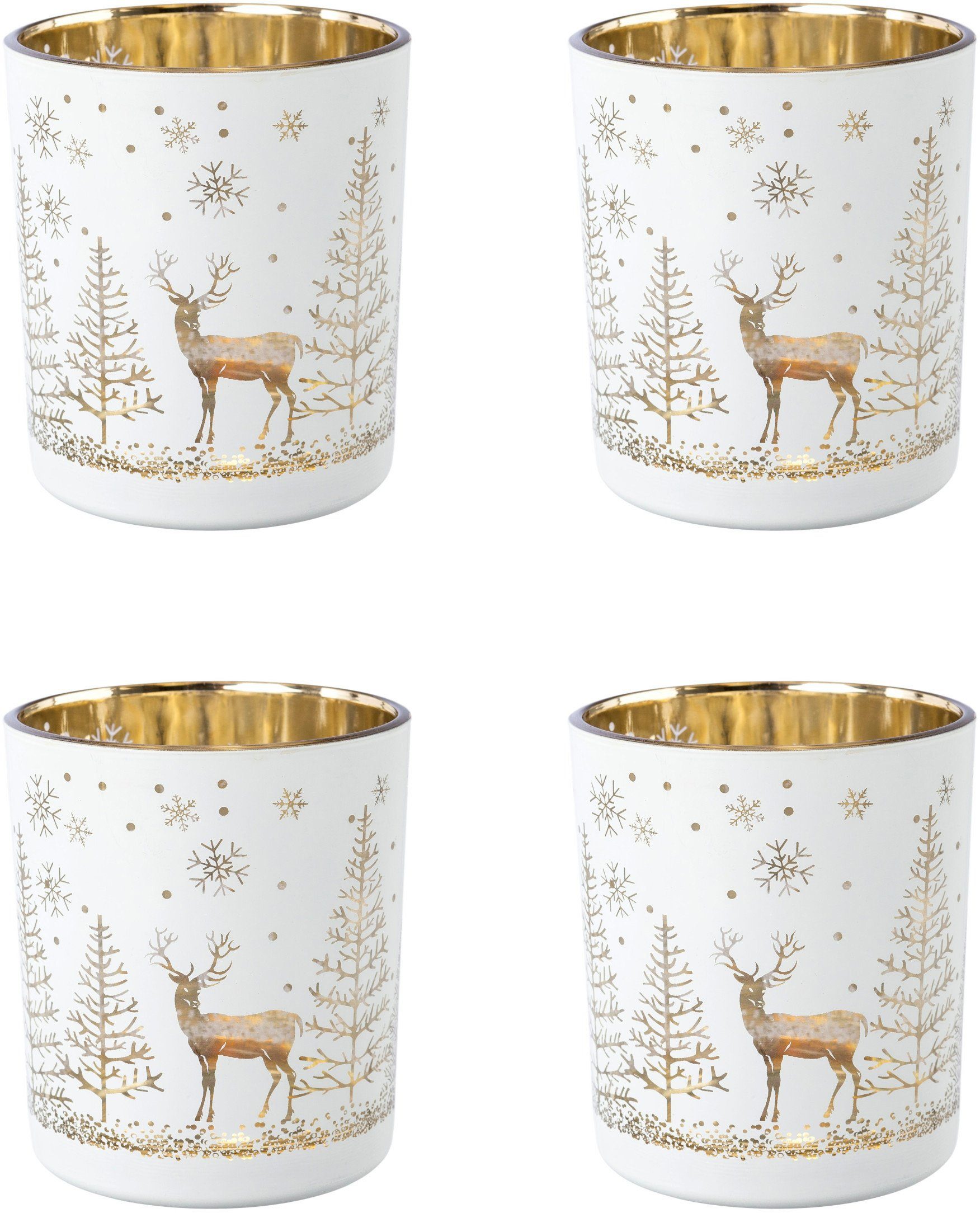 Creativ deco Teelichthalter Weihnachtsdeko (4 St), mit goldfarbener Innenseite